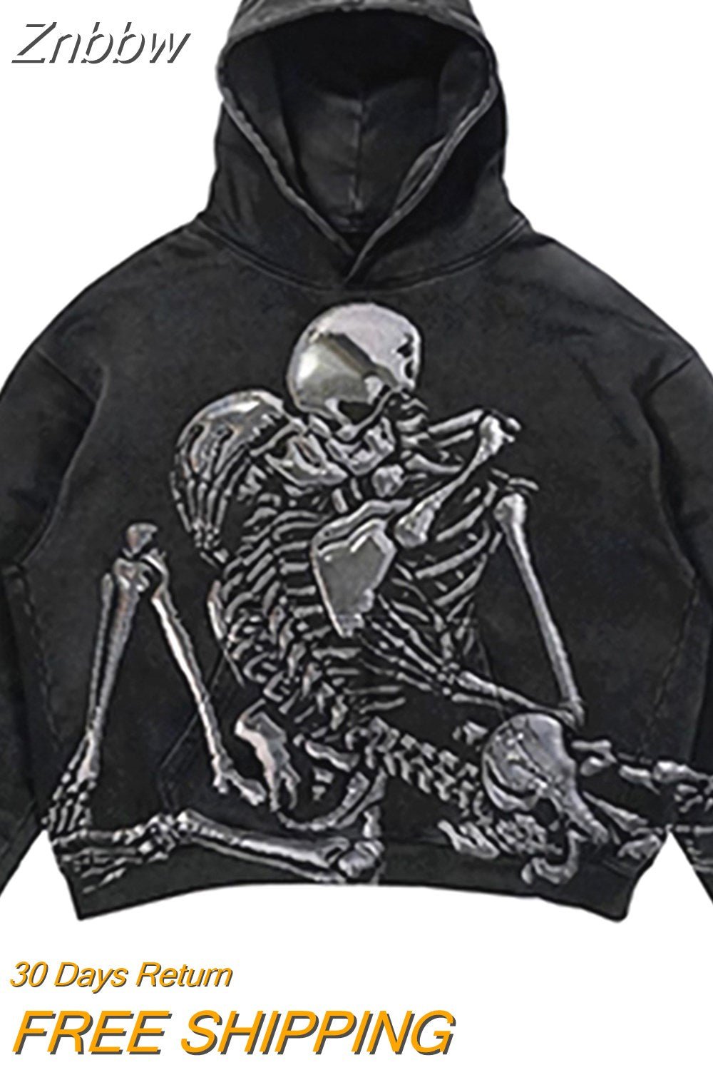 Znbbw New Fall Skull Print Street Hip Hop Retro Oversized Hoodies Y2K Fashion Loose Gothic Sweatshirt Men And Women Tops Hoodies