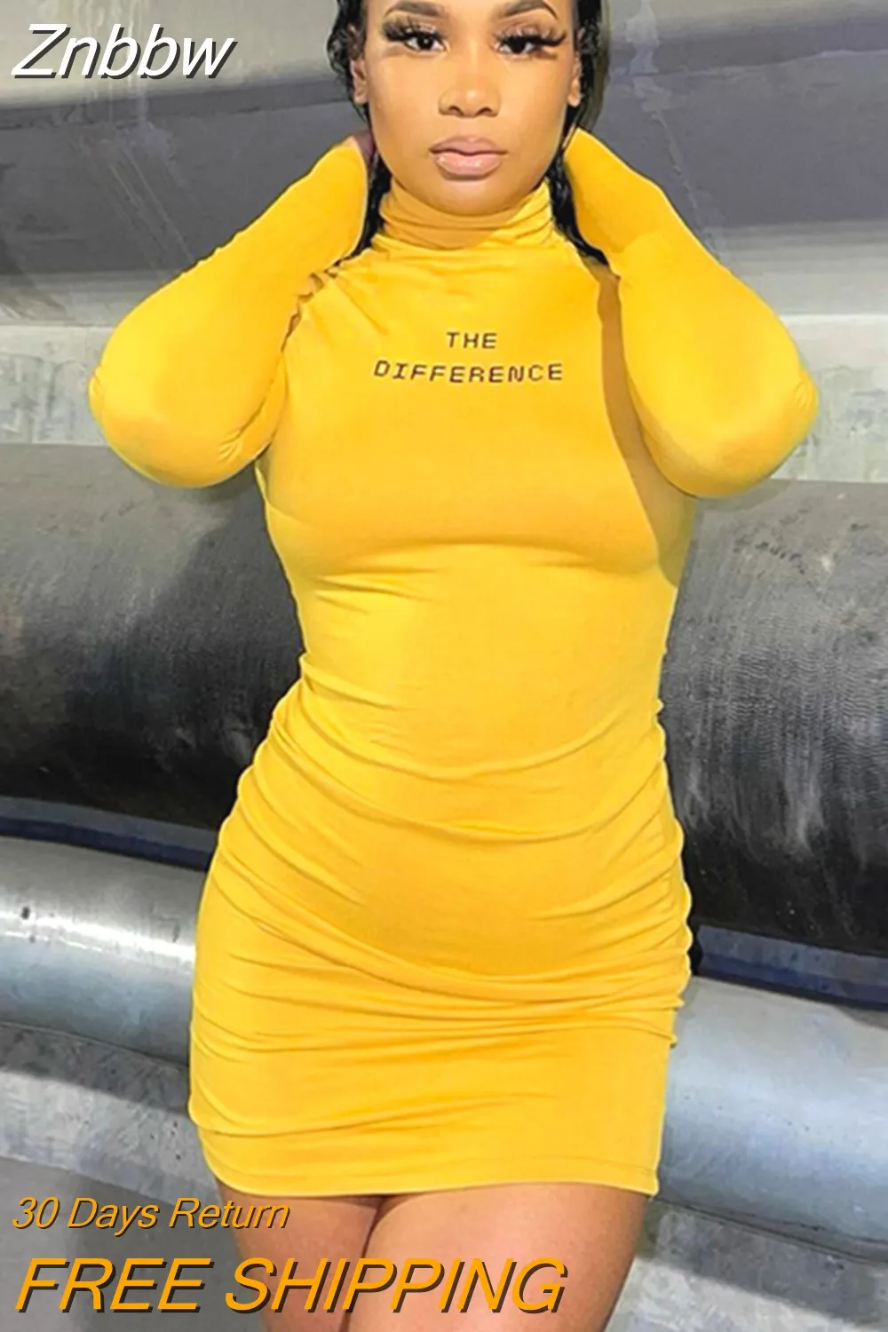 Znbbw Women Long Sleeve Letter Print Bodycon Streetwear Party Club Mini Dress 2023 Autumn Fall Wholesale Items For Business - Image 2