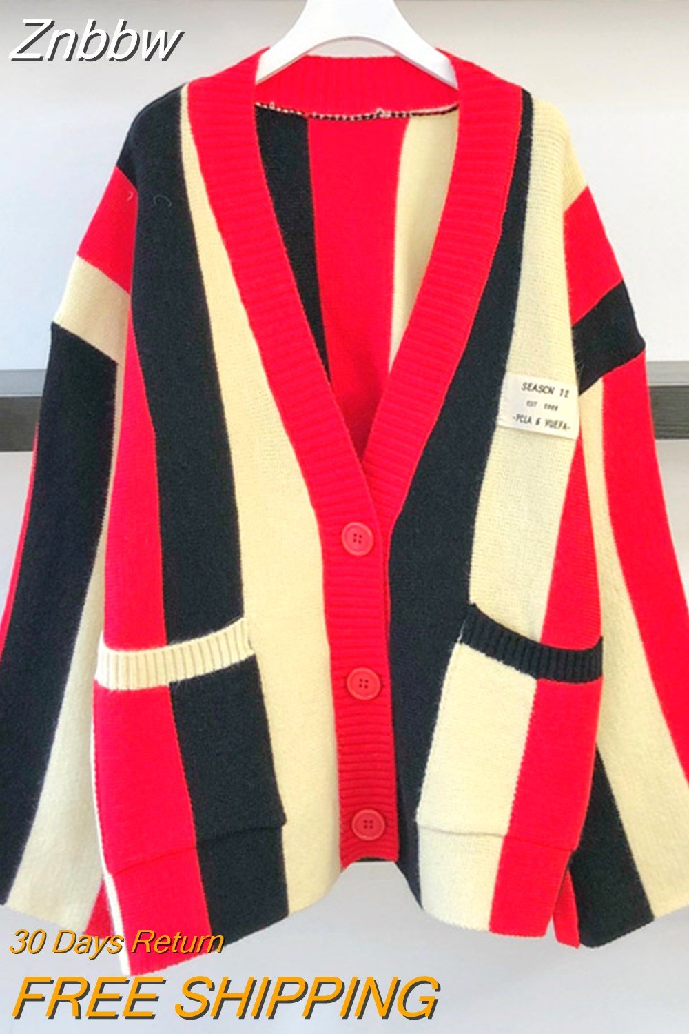 Znbbw 2023 Autumn Winter Striped Knitted Cardigan Women Long Sleeve Tops Loose Casual Sweater Fashion y2k Clothes Streetwear - Image 7