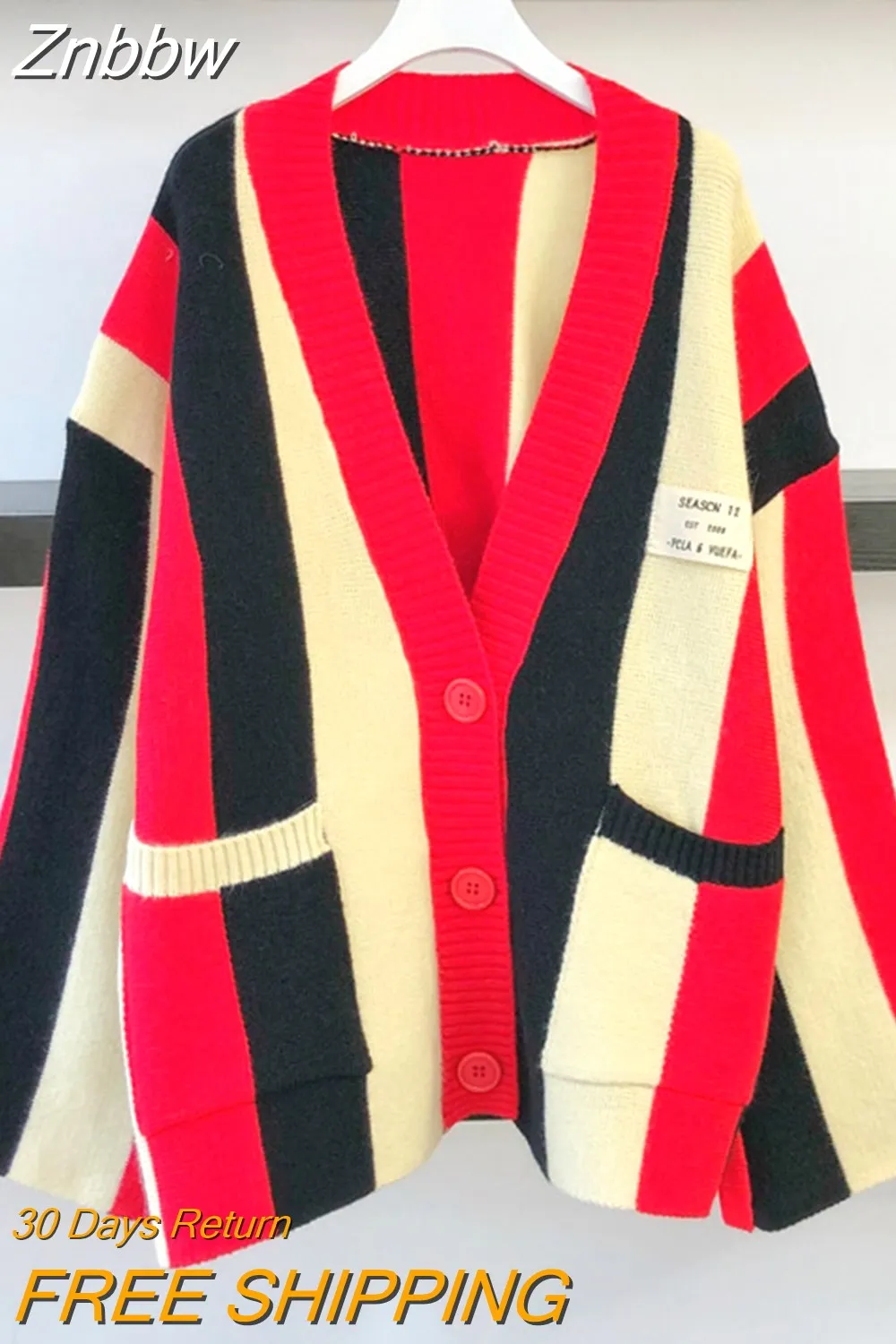 Znbbw 2023 Autumn Winter Striped Knitted Cardigan Women Long Sleeve Tops Loose Casual Sweater Fashion y2k Clothes Streetwear 0410 - Image 7