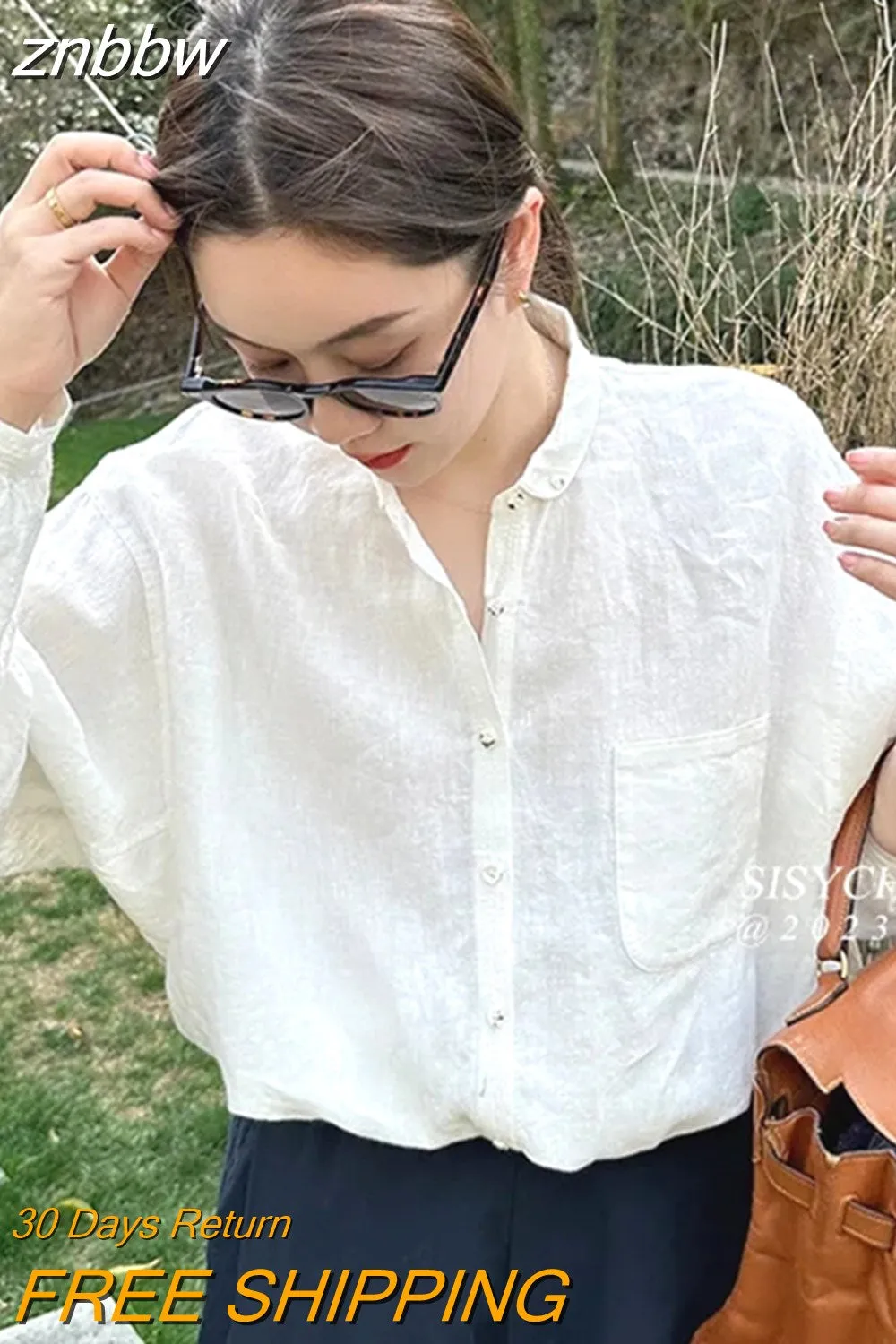 znbbw 2023 Summer Casual Long Sleeve Women's linen Shirt Korea Style Loose Button Up Ladies Blouse Female Daily Clothing Tops - Image 4