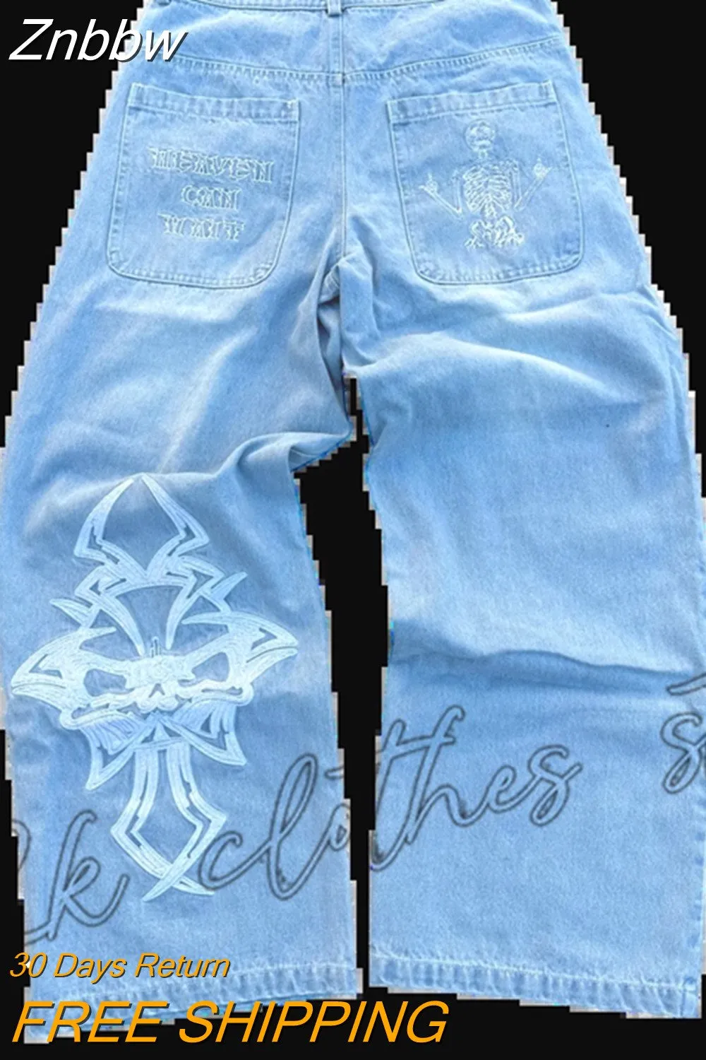 Znbbw women Jeans Punk Rock Hip Hop Gothic Wide Leg Harajuku Trousers Streetwear Y2K men Retro Skull Graphic Baggy Jeans Pants - Image 2