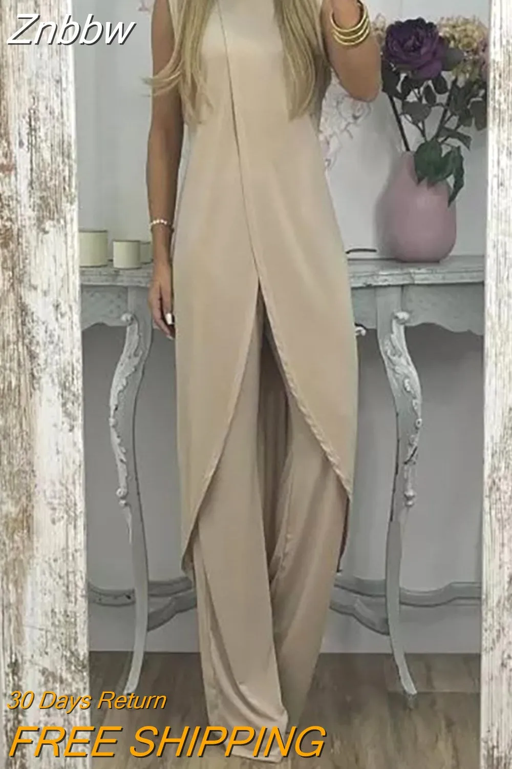 Znbbw Women's Casual Pattern Printing High Street Two Piece Set Elegant Commuter Long Pants Suit Summer Loose Bohemian Outfits - Image 6