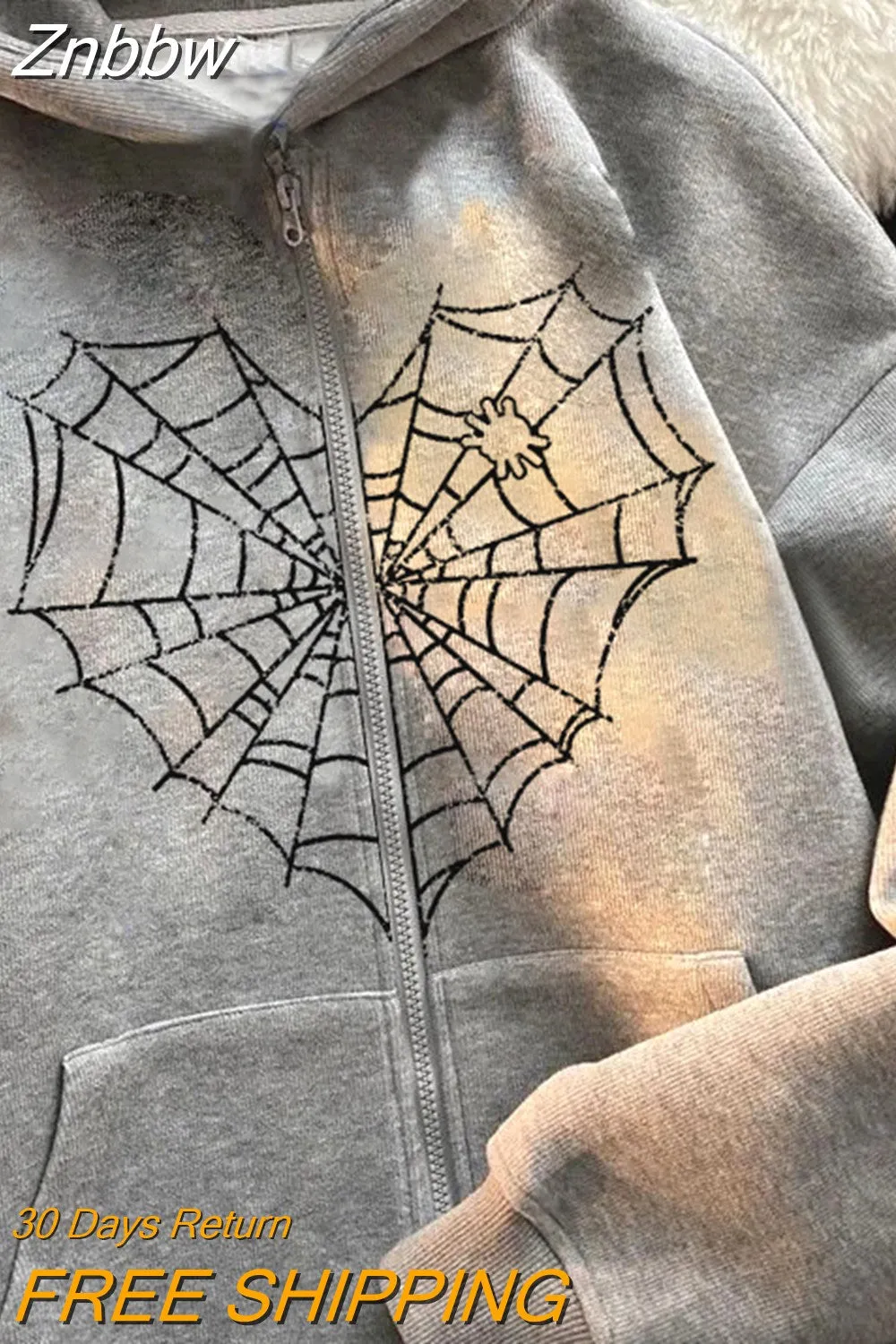 Znbbw Y2k Harajuku Men's Hoodie Halloween Hot Drill Spider Web Print Korean Sweatshirt Y2K Gothic Vintage Sweatshirt Men's Winter - Image 11