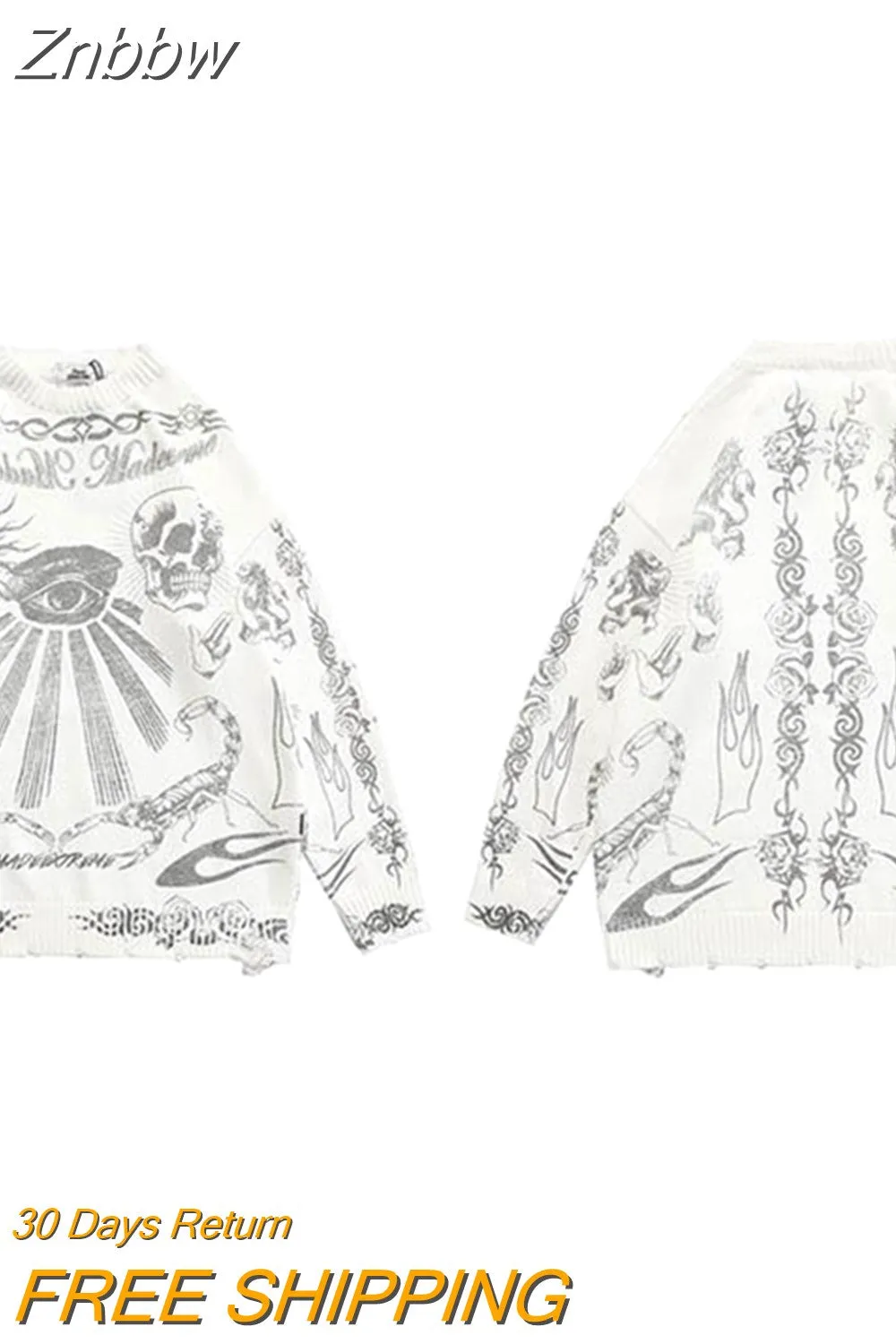 Znbbw Punk Skeleton Graphic Sweater Women Oversized Hip Hop Streetwear Winter Oversize Pullover Sweater Y2K Men Fashion Sweaters - Image 5