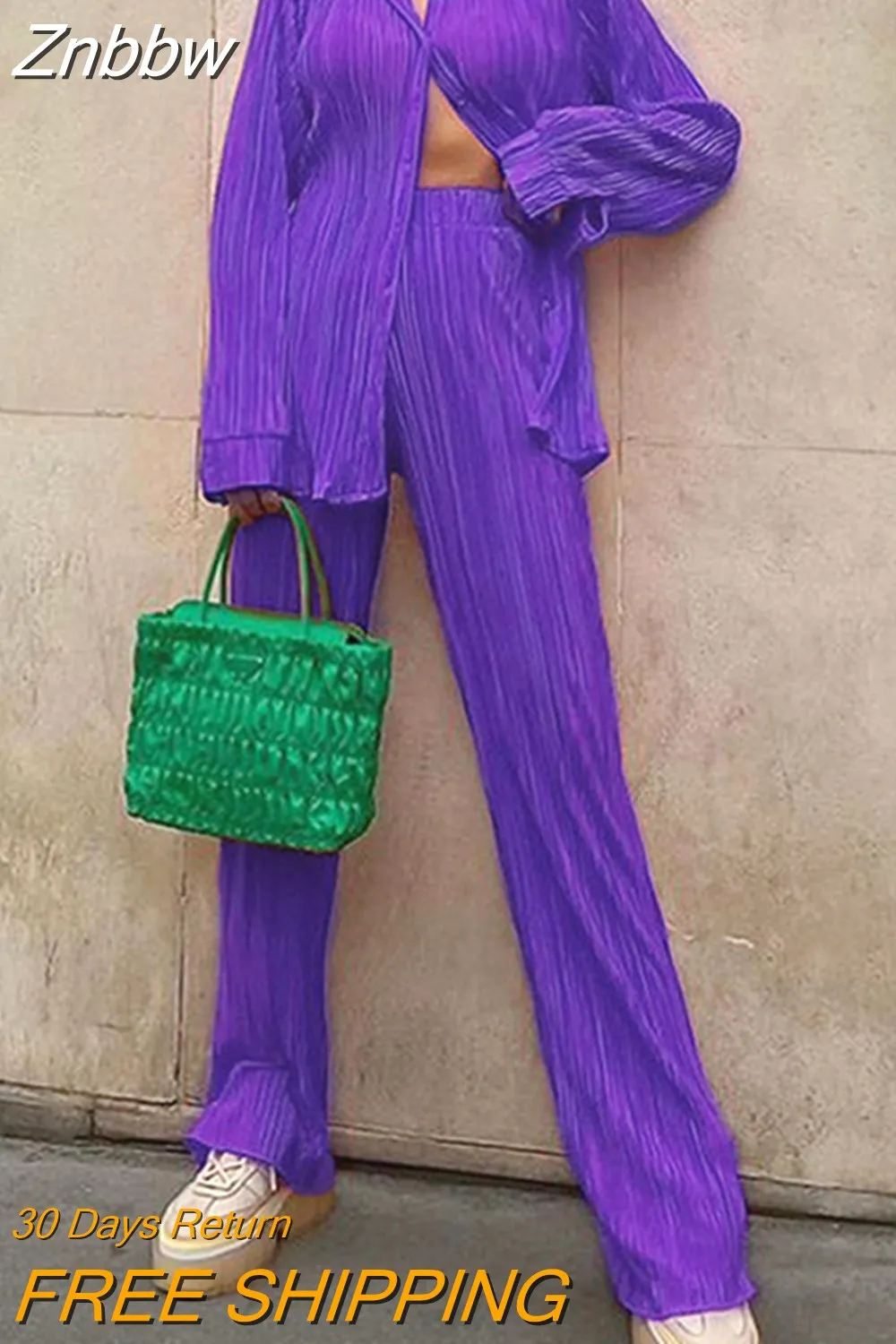 Znbbw Women Two Piece Set Loose Elegant Pleated Blouses and High Waist Wide Leg Trousers Casual Matching Sets Ladies Female Outfits - Image 9