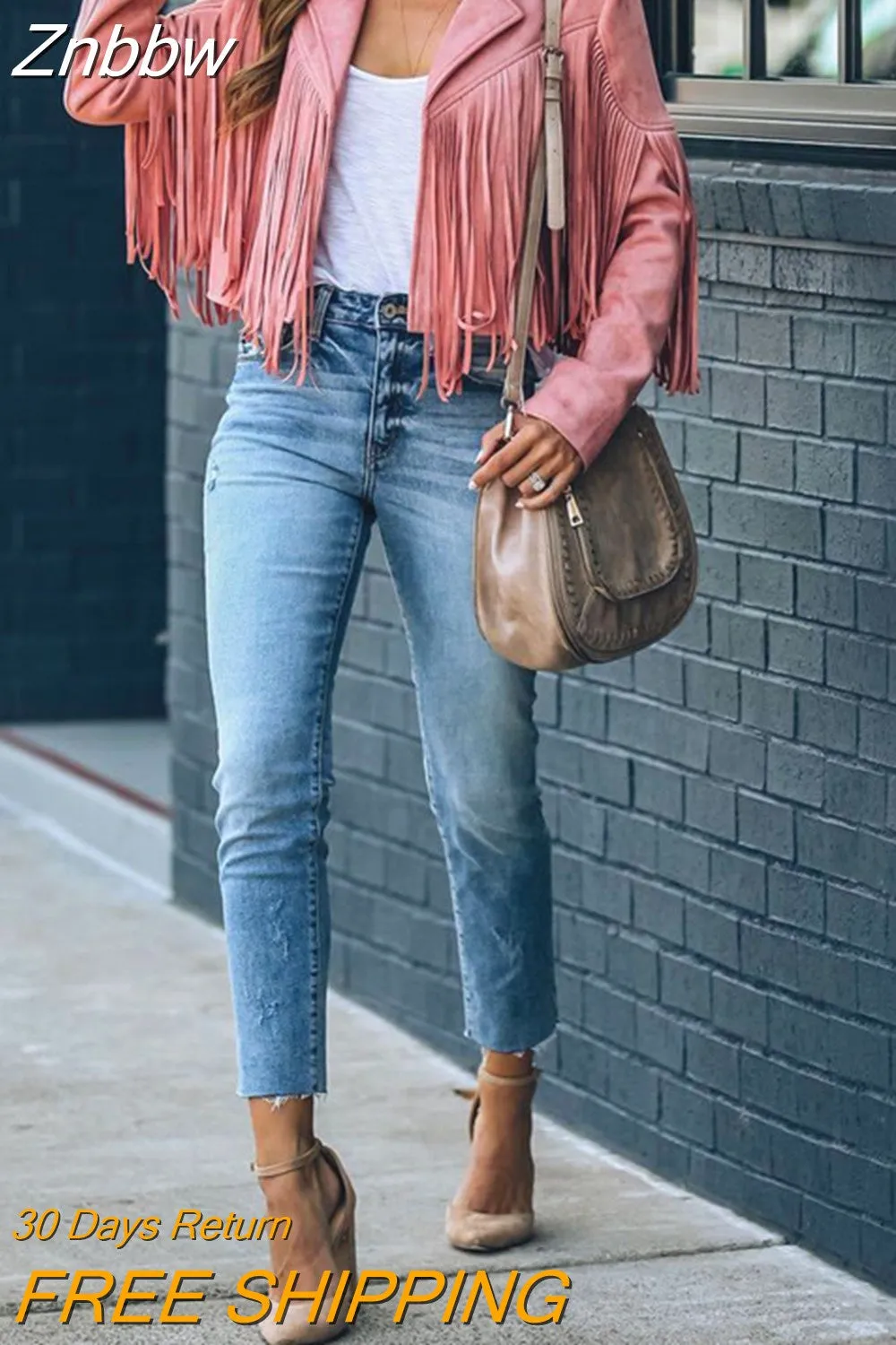 Znbbw Women Y2k Fringed Hem Tassel Cardigan Crop Tops E-girl Motor Biker Jacket Suede Leather Jacket 90s Vintage Streetwear Coat Cool - Image 7