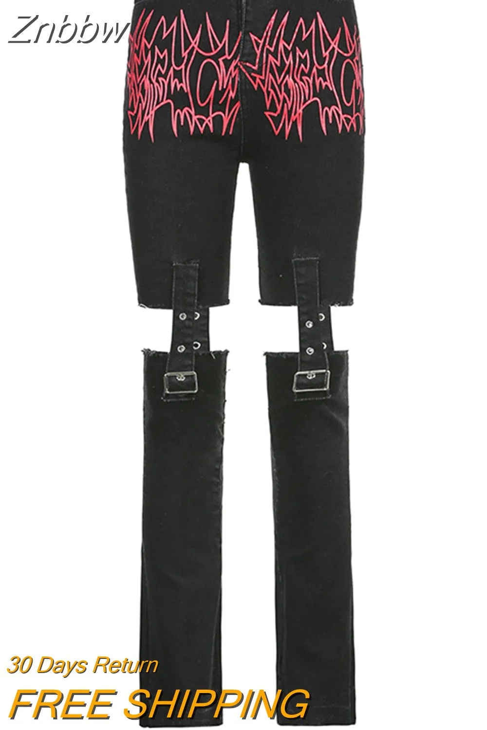 Znbbw Bandage Women Baggy Jeans Low Waist Skinny Pencil Casual Vintage Y2K Aesthetic Trousers Black Streetwear Woman Jeans - Image 4