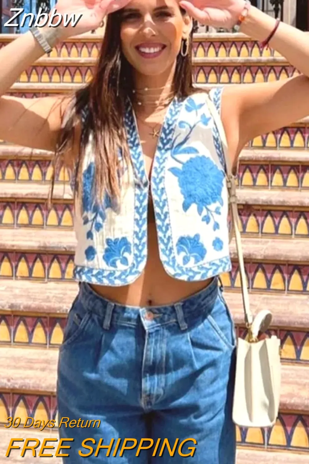 Znbbw TRAF Embroidered Vests Top Women Vest 2023 Summer Loose Waistcoat Ladies Cardigan Outwear Top Sleeveless Tops Chic Tank