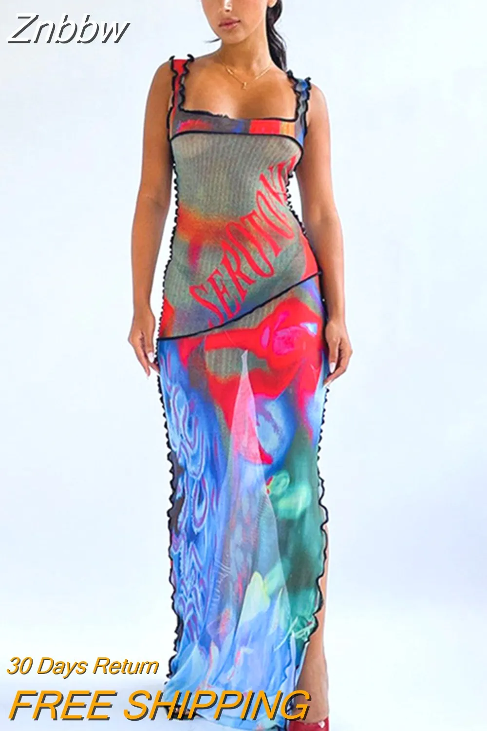 Znbbw Women Fashion Mesh See Through Bodycon Beach Vacation Long Dress 2023 Summer Clothes Wholesale Items For Business