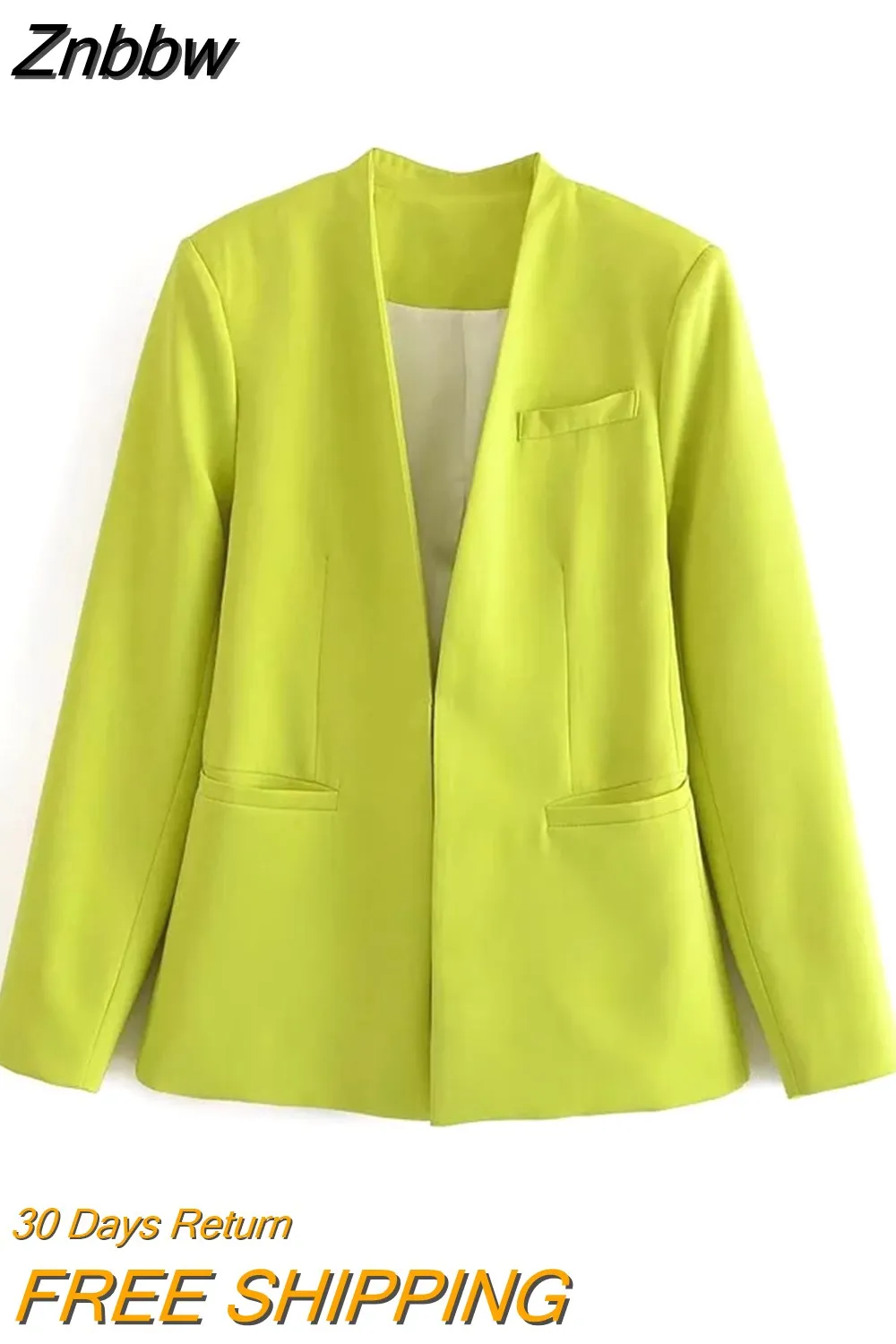 Znbbw ZBZA 2023 Woman Vintage Green Yellow Loose Blazer Women Spring Elegant Female Streetwear Solid Blazer Women 202302 - Image 7