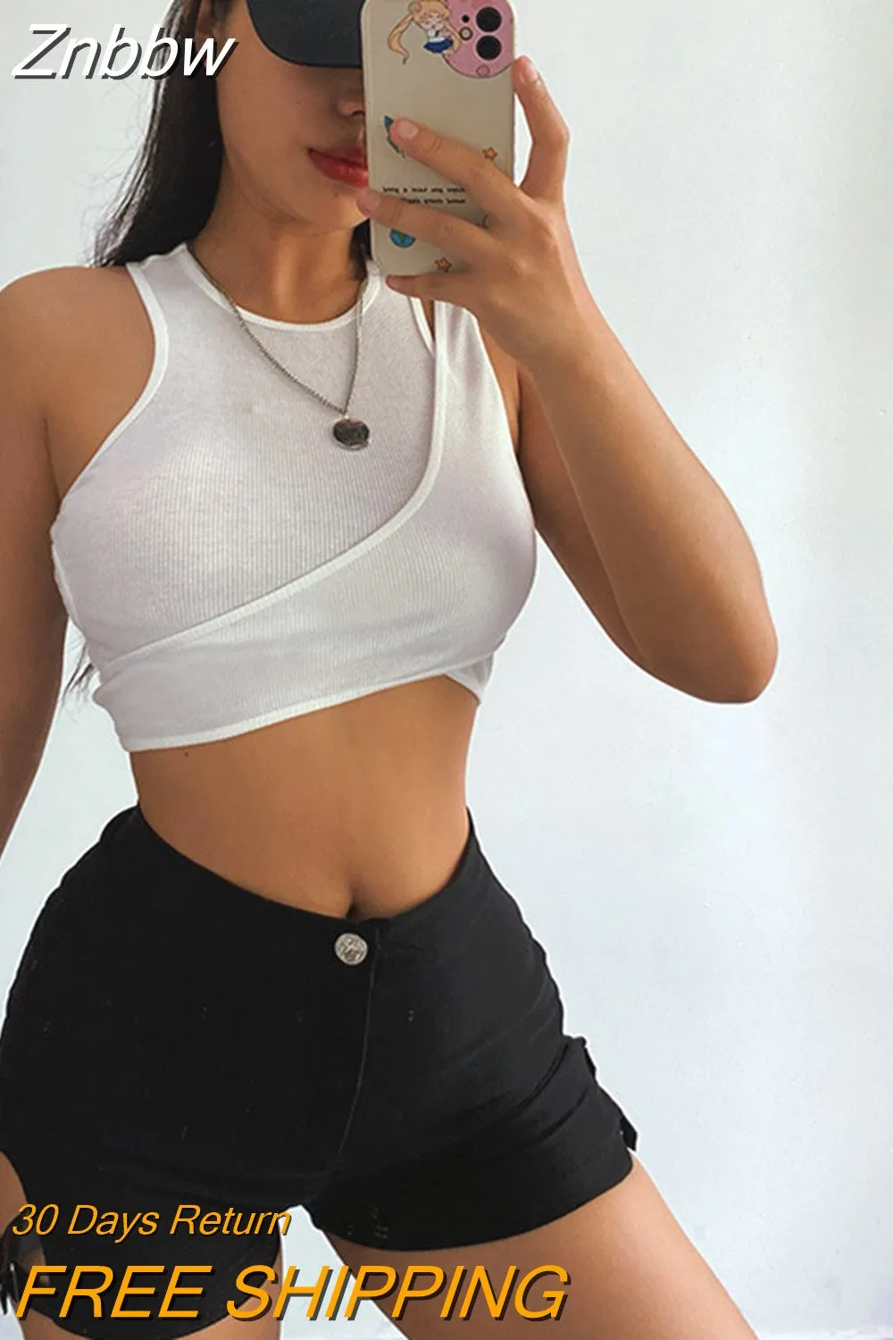 Znbbw Streetwear Asymmetrical Tank Top Two Piece Vest Summer Clothes for Women Casual Ribbed Crop Tops