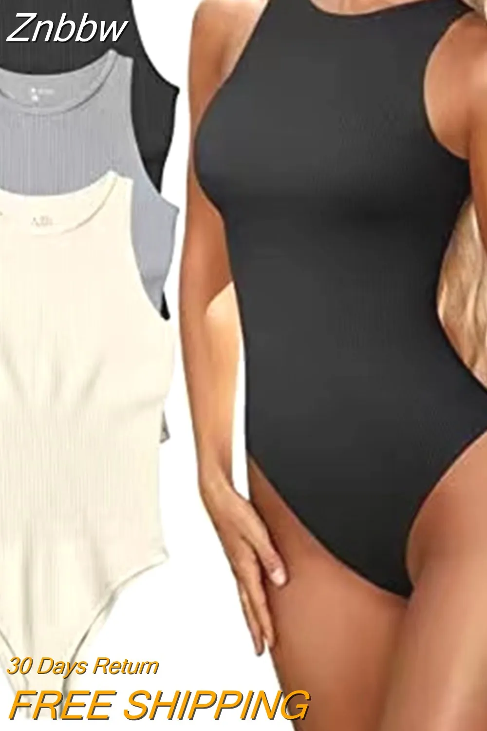 Znbbw Backless Ribbed Bodysuit Romper String Femme Sexy O neck Sleeveless Tank Top gloved bodysuit Body Female - Image 2