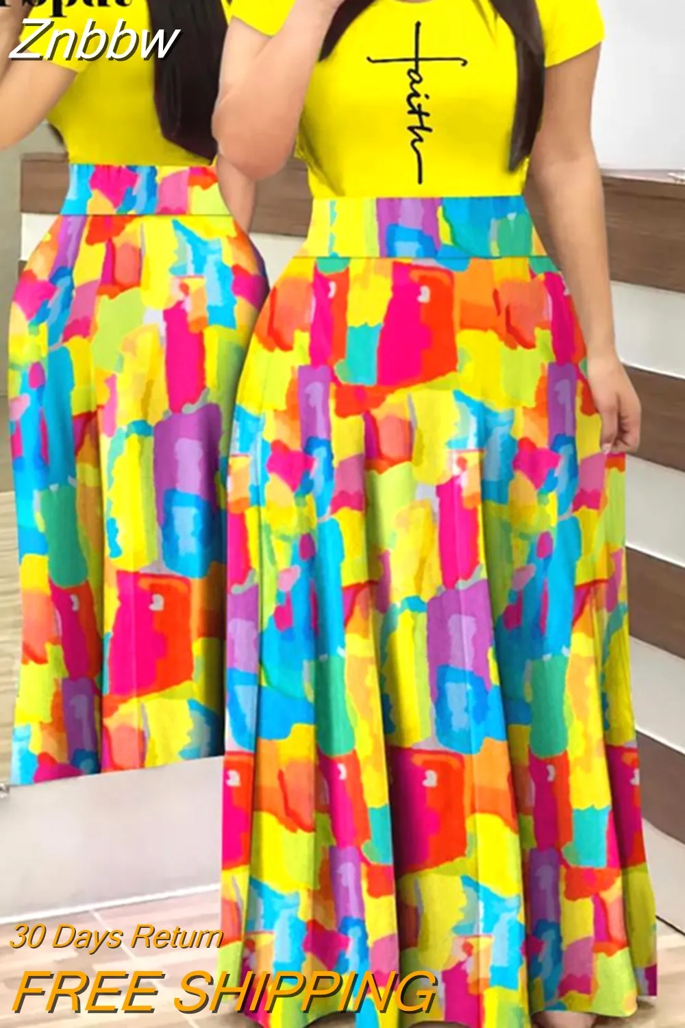 Znbbw Casual Printed Maxi Dress Women Letter O Neck Short Sleeve Ruched Tight High Waist Vestidos Party Club Long Dresses