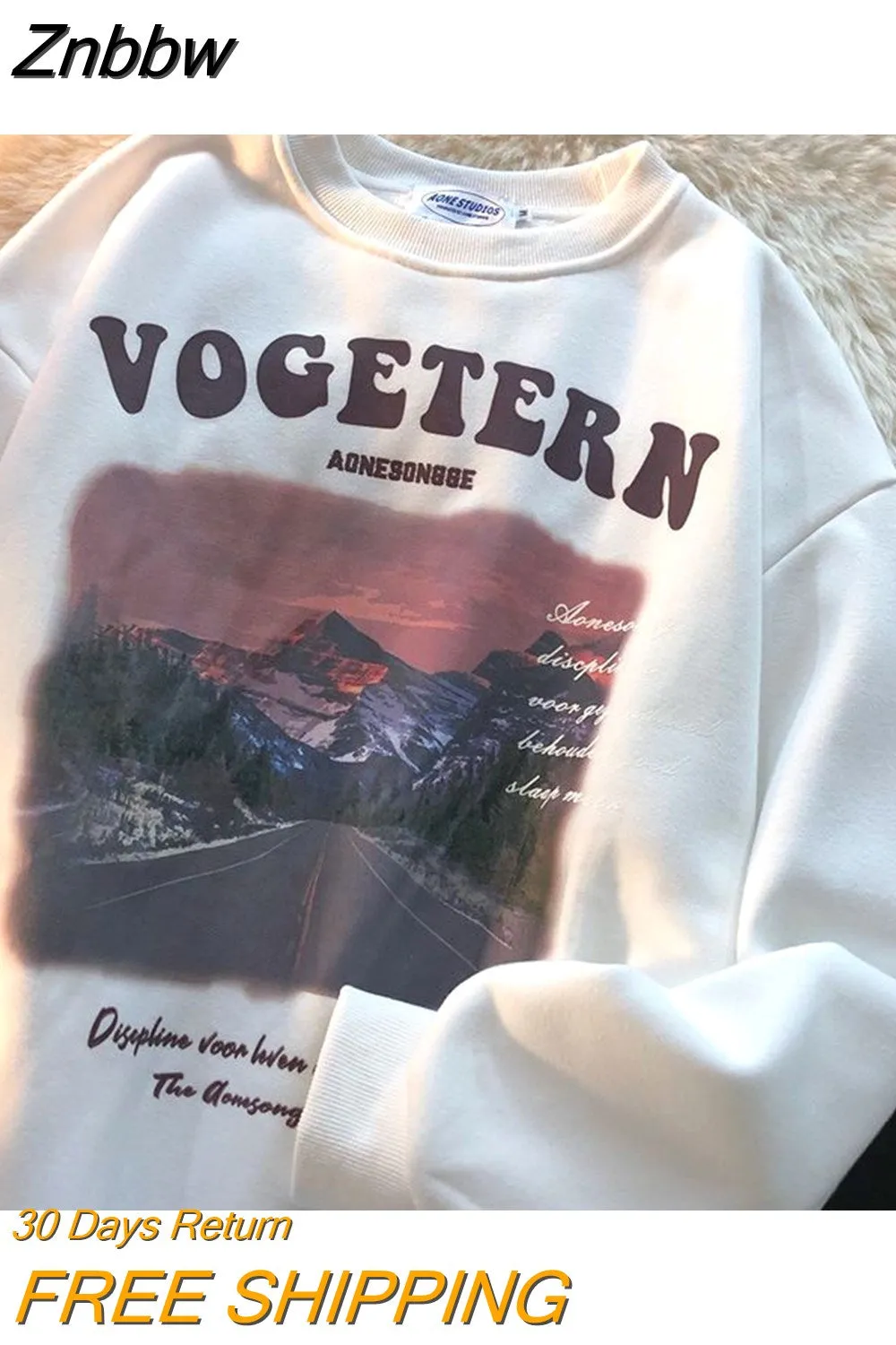 Znbbw and winter new style sweater Vintage trend landscape print No hat loose slouchy style round neck warm versatile sweater - Image 2