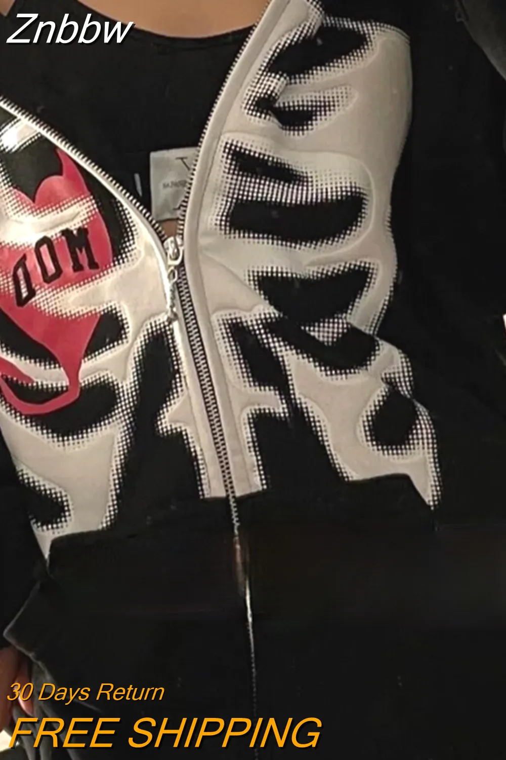 Znbbw Women Zip-up Y2K Harajuku Oversized Skeleton Hoodie Goth Hoodie Female Women Grunge Hooded With Zipper Hood Skull Sweatshirt - Image 14