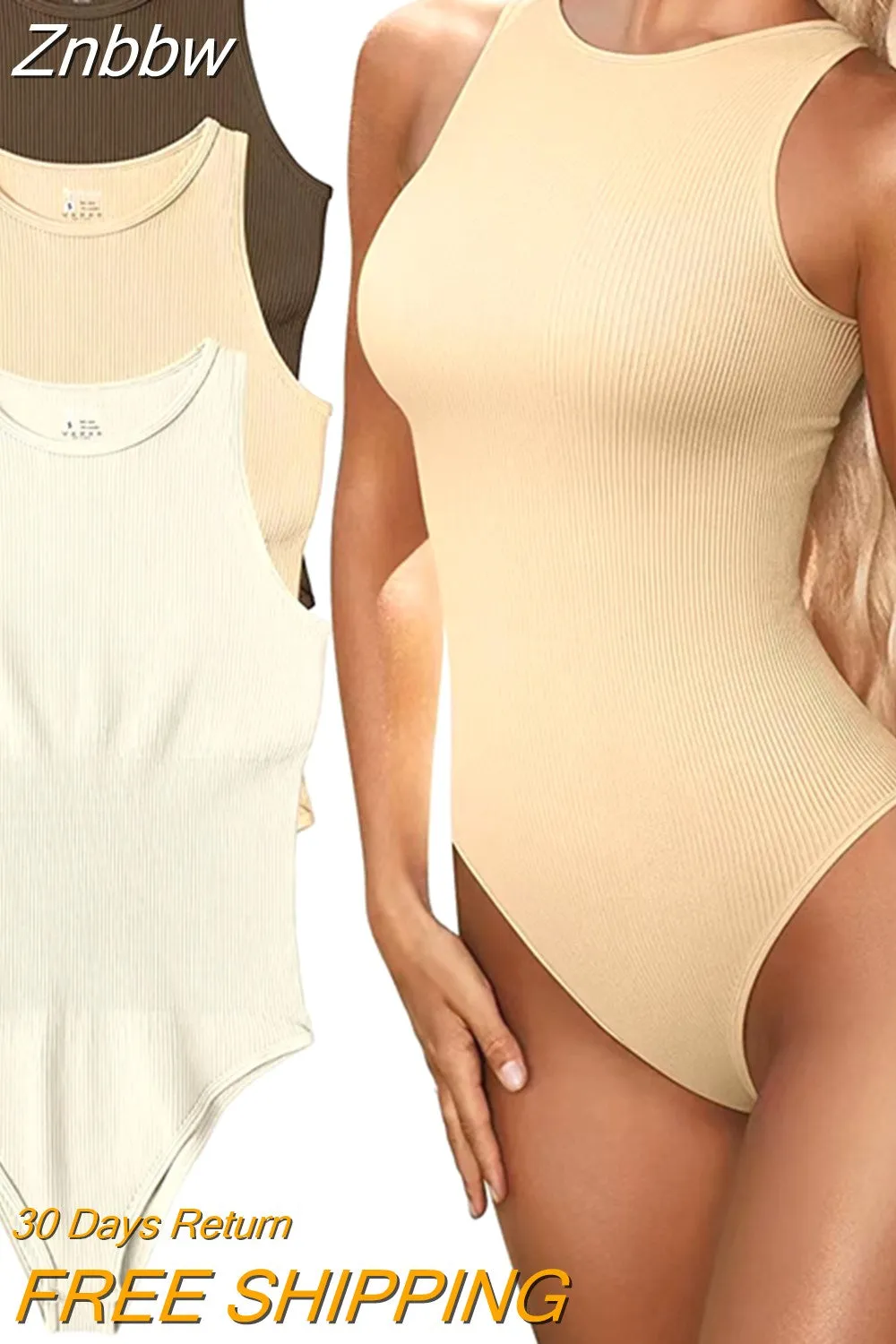 Znbbw Backless Ribbed Bodysuit Romper String Femme Sexy O neck Sleeveless Tank Top gloved bodysuit Body Female