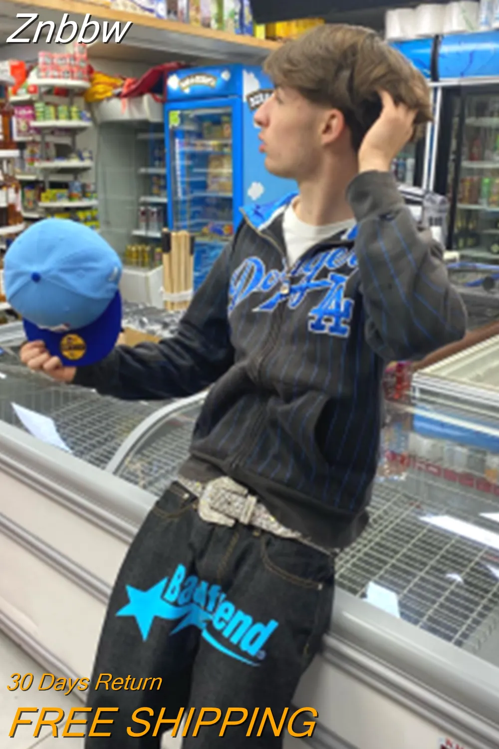 Znbbw Y2K Hip Hop Jeans Women Personalized Letter Street Loose Men Trend Fashion Harajuku Denim Trousers Wide Leg Straight Pants - Image 4