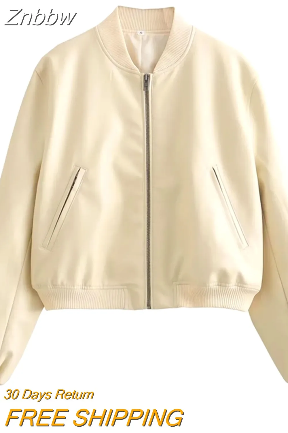 Znbbw Women's Vintage Solid Zipper PU Leather Bomber Jacket Casual Female Cropped Coat 2023 Lady Spring Autumn Jackets Street Wear - Image 7