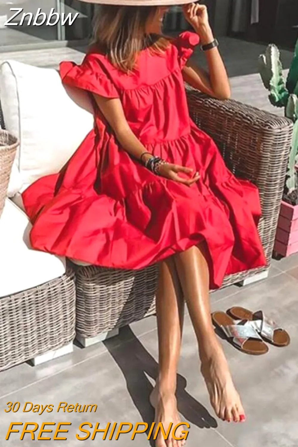 Znbbw Women's Summer Ruff Sundress Elegant Casual Party Beach Vintage Swing Midi Dress 2023 Solid Bohemian Oversized Vestidos Robe - Image 11