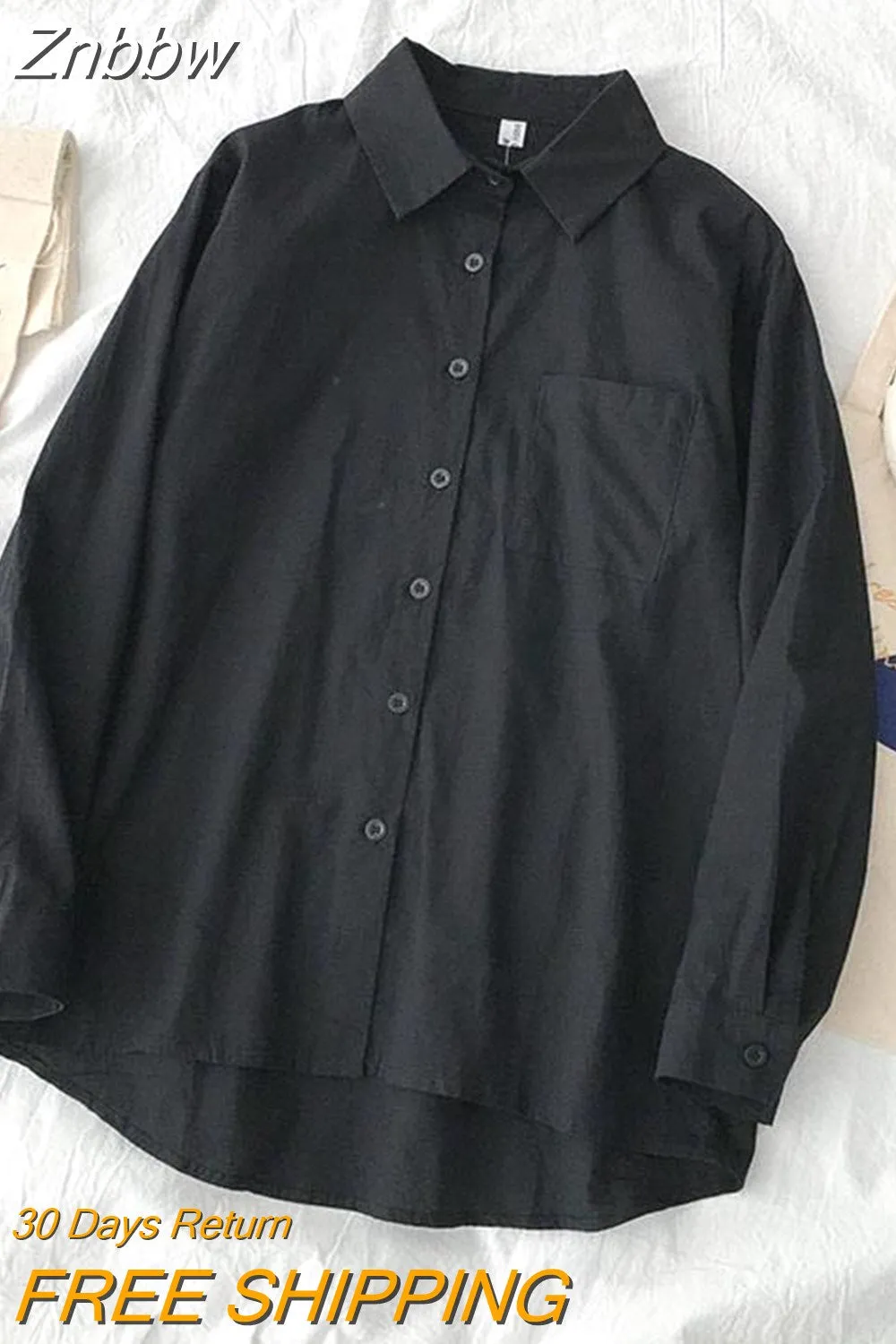 Znbbw 2023 Autumn Long Sleeve Loose Student Blouse Shirt Women White Black Turn Down Collar Casual Oversized Shirt Vintage Top - Image 6