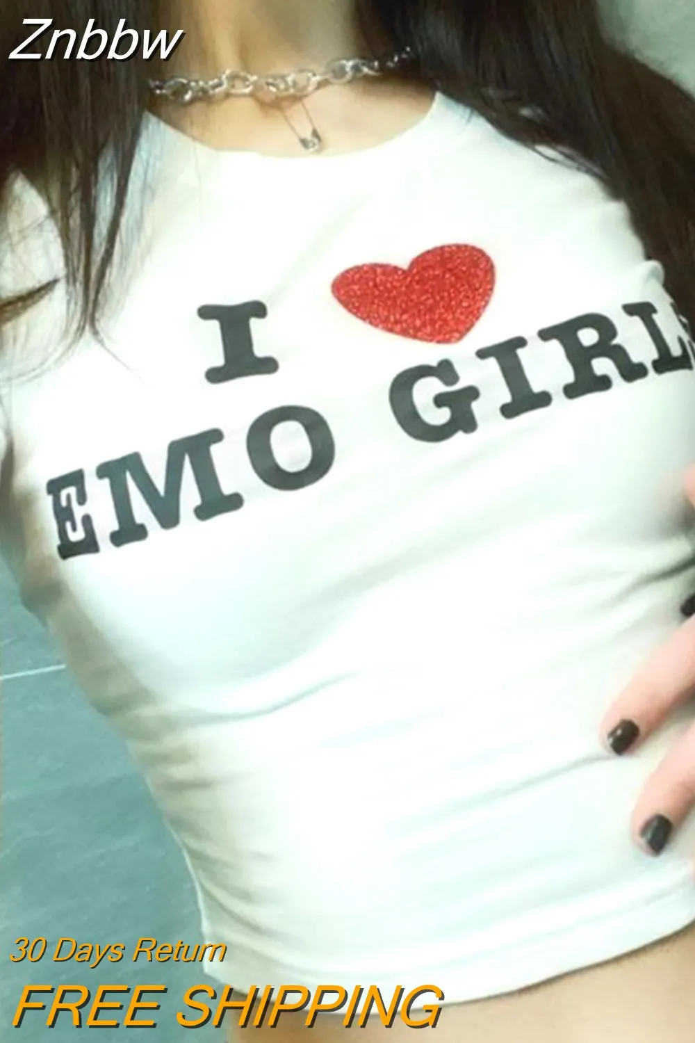 Znbbw Aesthetic Heart Print Women T-shirt Anime Letter Kawaii Crop Tops Summer Short Sleeve Baby Tees Kpop Streetwear Y2k Clothes - Image 5