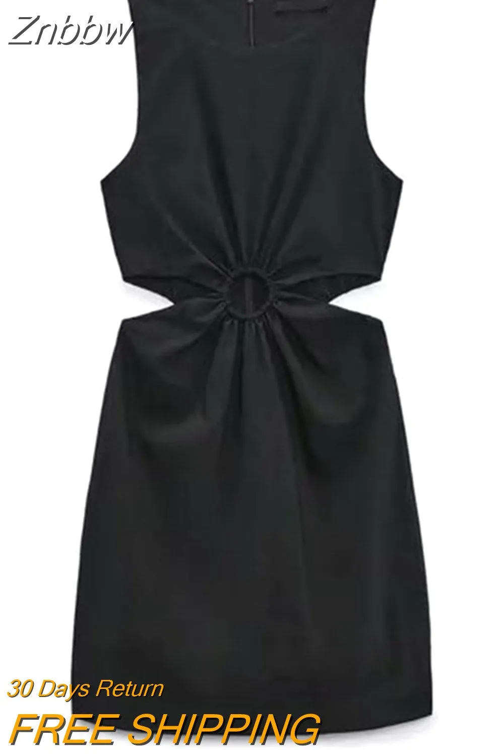 Znbbw ZBZA Dress For Woman 2023 Hollow Out Solid A-line Sleeveless Dresses Causal O-Neck Dresses Woman Mini Bodycon Dress - Image 3