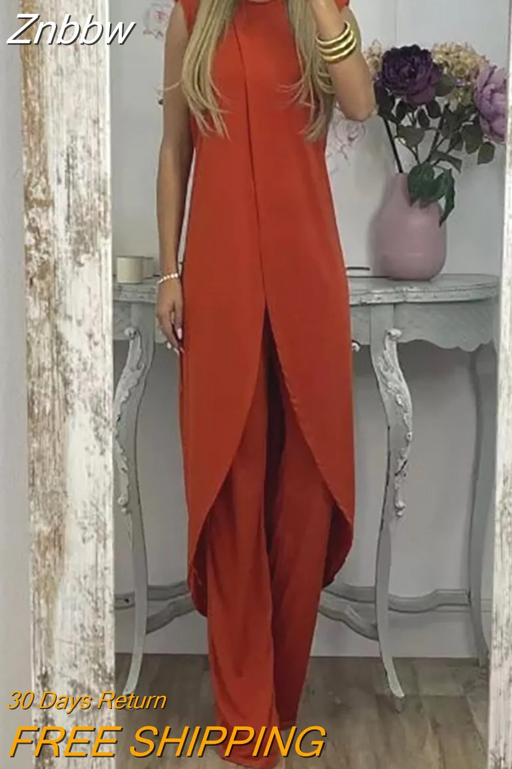 Znbbw Women's Casual Pattern Printing High Street Two Piece Set Elegant Commuter Long Pants Suit Summer Loose Bohemian Outfits - Image 2