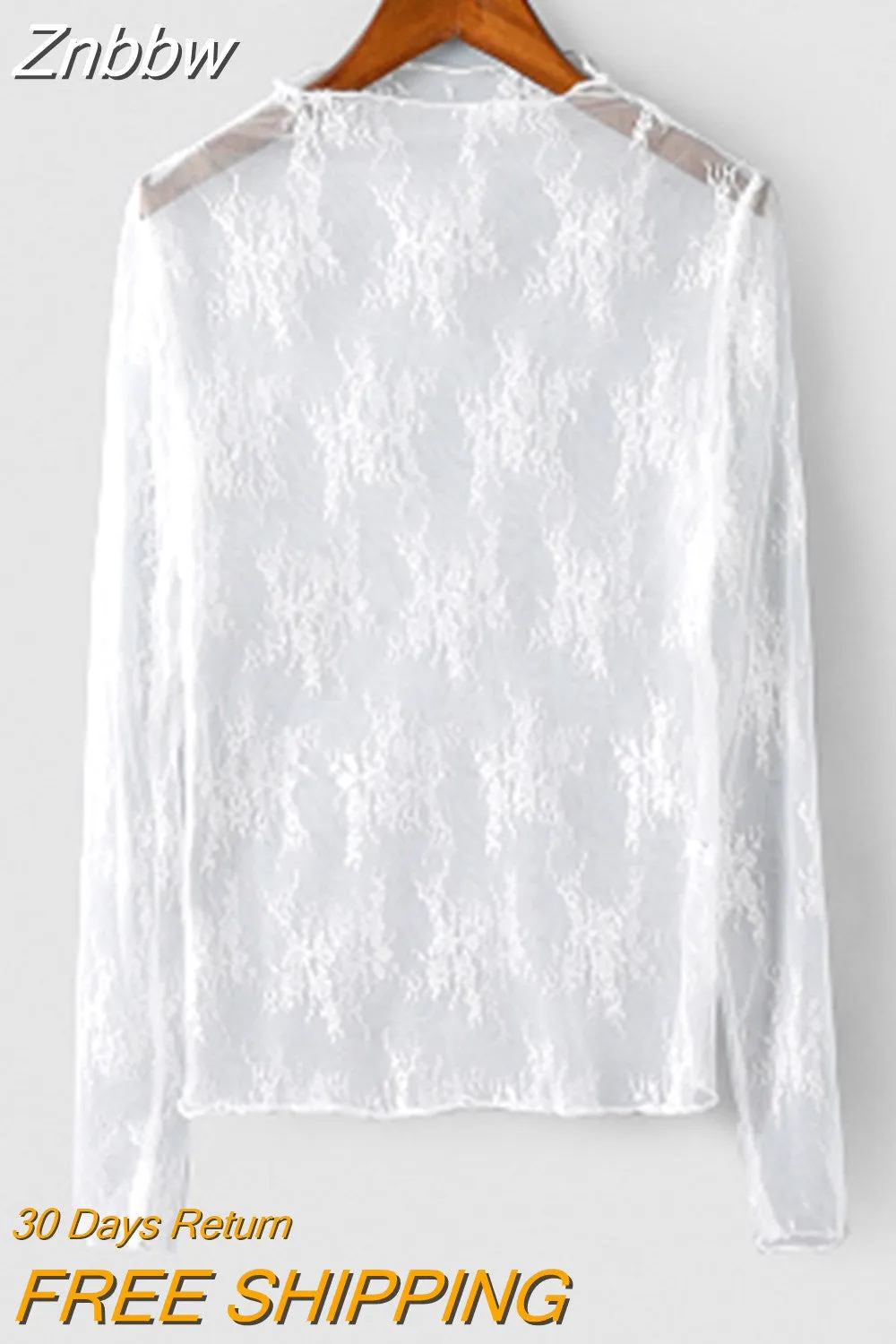 Znbbw Women Lace Floral Embroidery Blouses Shirt Ladies tops Sexy mesh Blouses Transparent Elegant See-through Black Shirt - Image 8