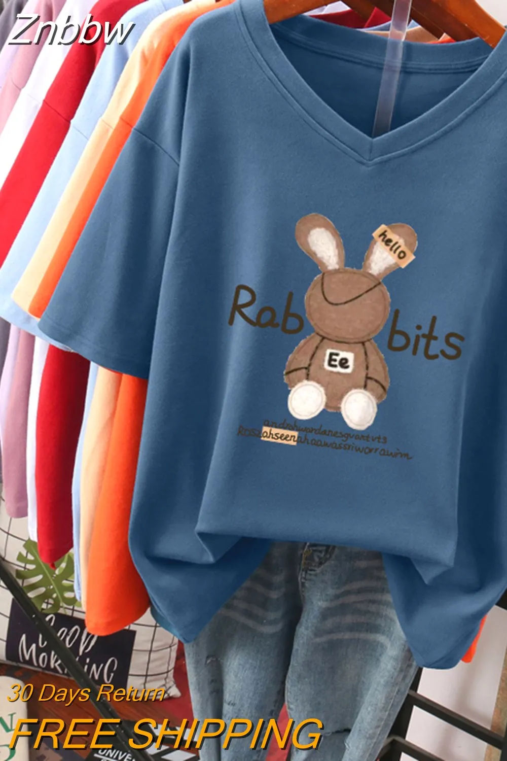 Znbbw 100 Cotton L-5XL Plus Size T Shirt Cartoon Print Tshirt Short Sleeve Women's Top Summer Kawaii Couple V Neck T Shirts - Image 7