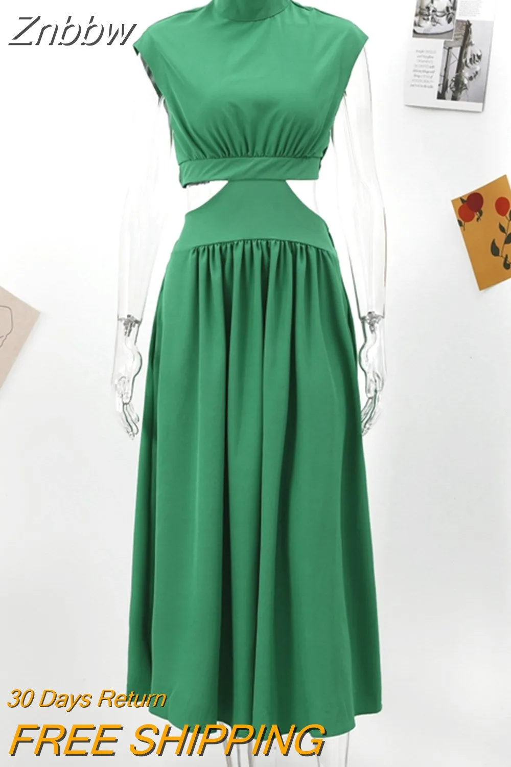 Znbbw Women Solid Sexy Long Dresses 2023 Summer Casual Hollow Waist Cut Sleeveless Dress Female Elegant Backless Holiday Maxi Dress - Image 8