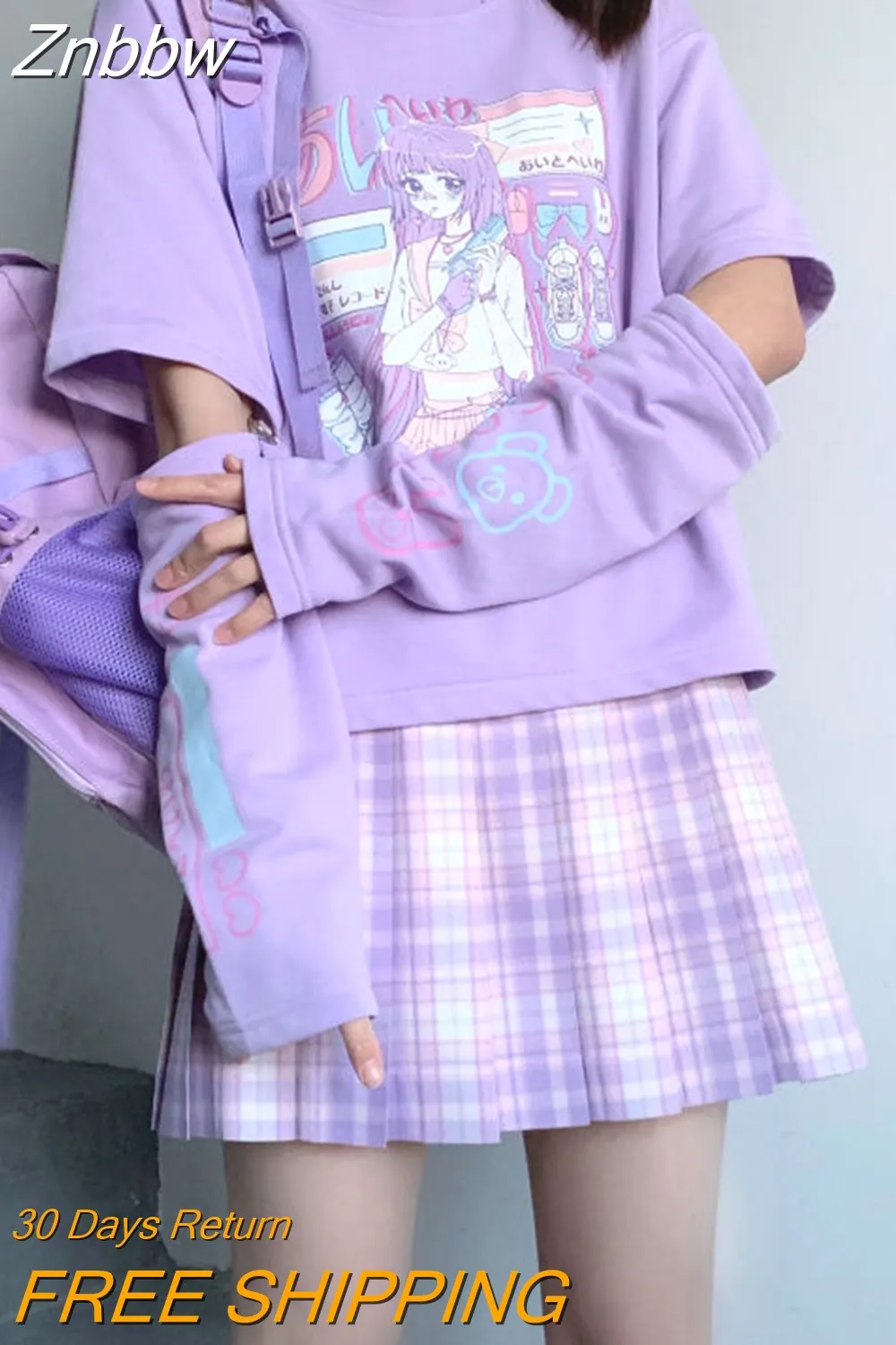 Znbbw Anime T Shirt Long Sleeve Top Zipper Removal Tee JK Girl Cute Clothes Cotton Tshirt Women Harajuku Cartoon Printed Tops - Image 3