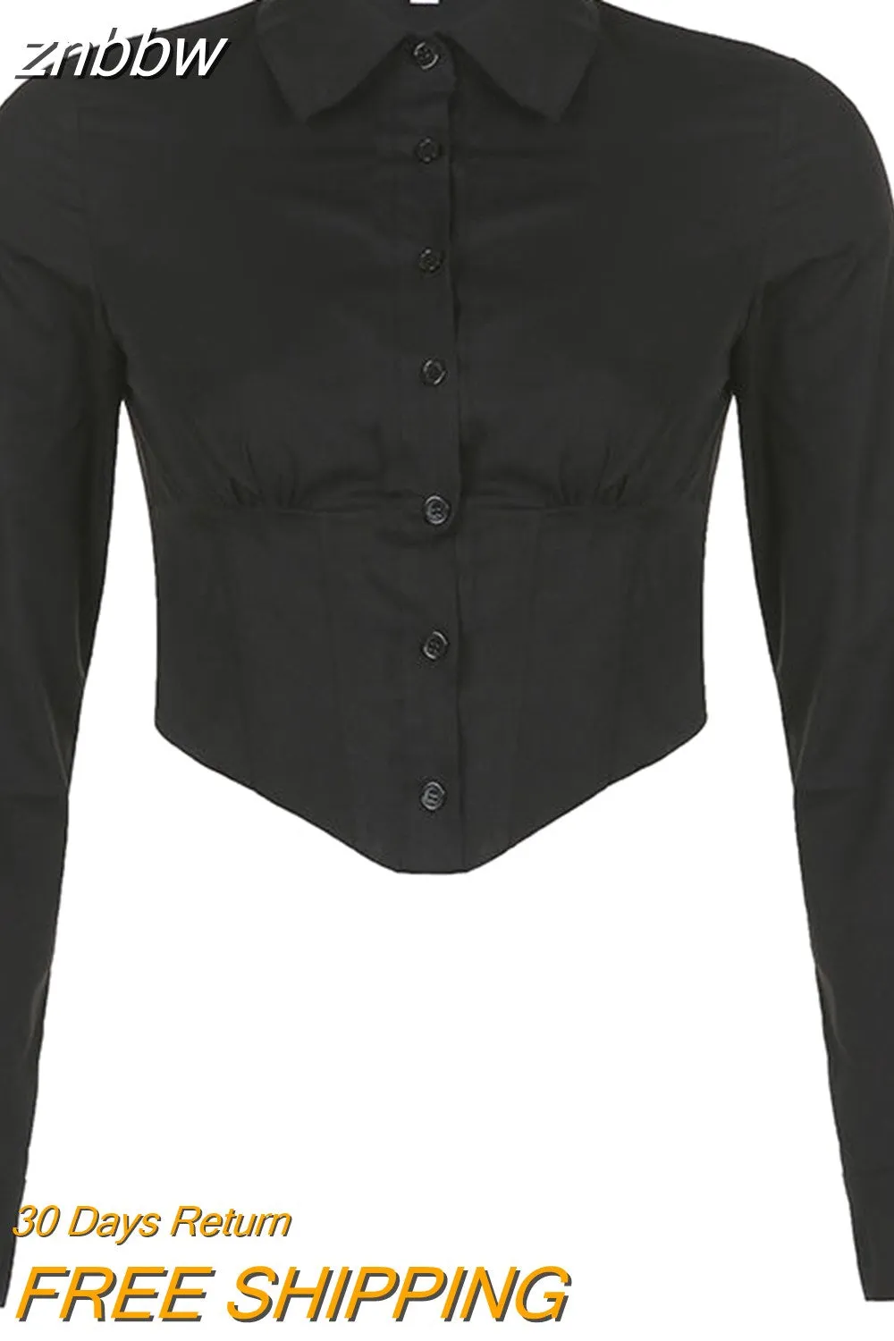 znbbw 2023 Autumn Y2K Sexy Long Sleeve Folds Women Shirt Street Gothic Button Ladies Crop Top Club Female Clothing Blouse Tops - Image 2