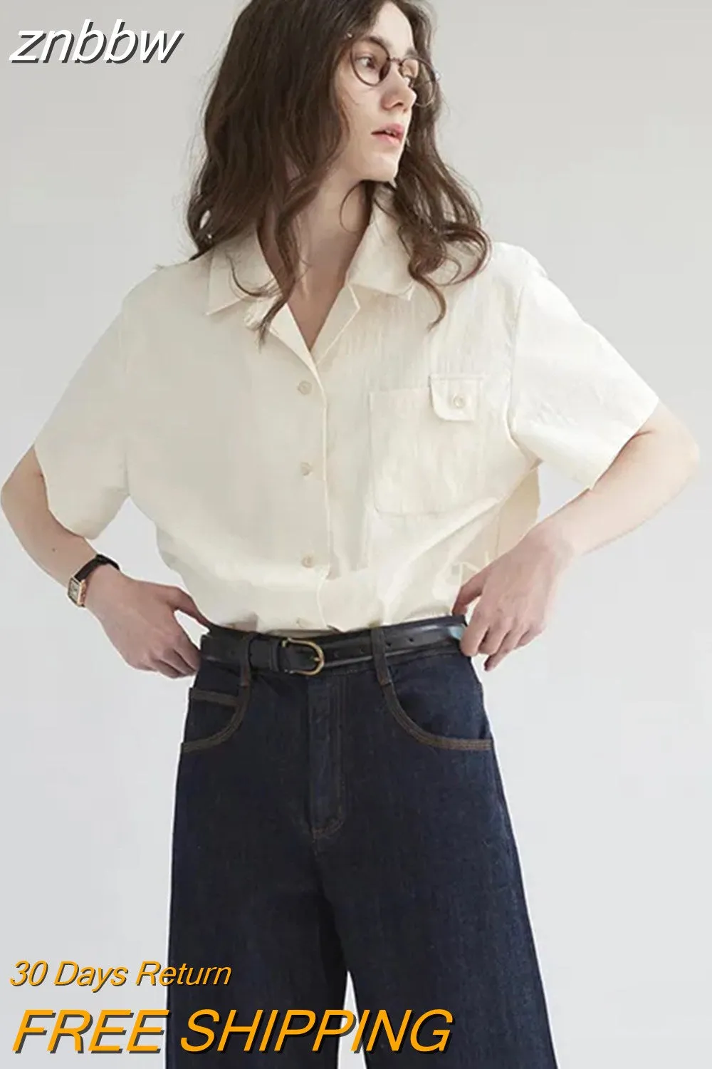 znbbw 2023 Summer Office Lady Short Sleeve Women Cotton Shirt Korea Style Button Pocket Woman Blouse Work Female Clothing Tops - Image 2