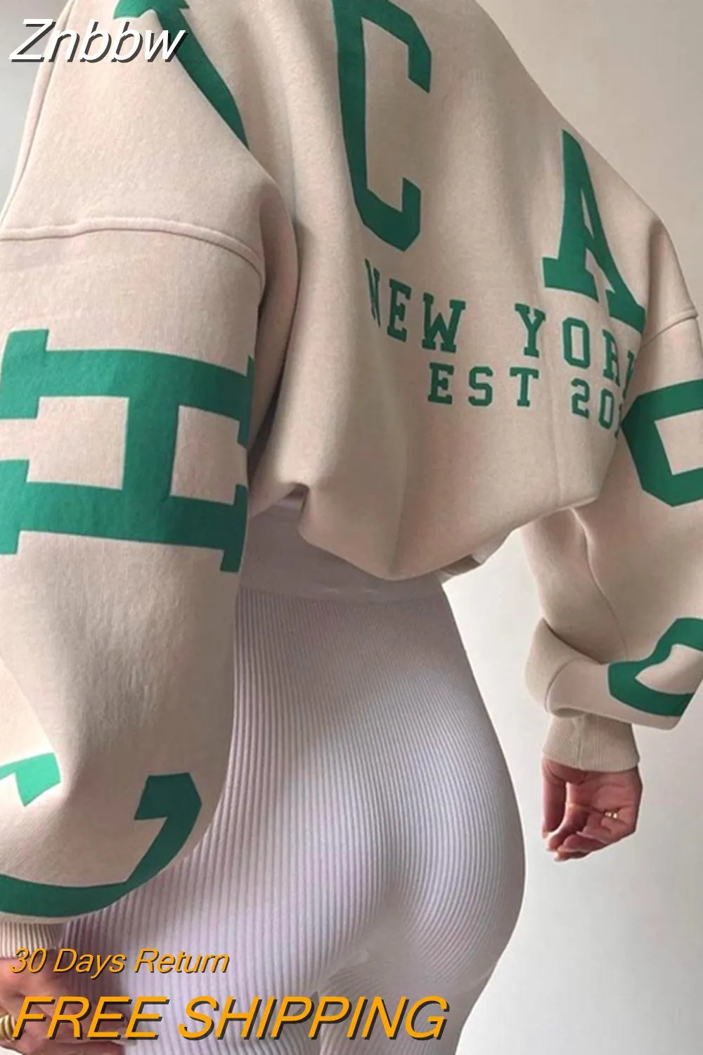 Znbbw Autumn Winter Fleece Sweatshirts Streetwear Y2K Harajuku Loose Long Sleeve Pullover Casual Letter Print O Neck Thick Top - Image 6