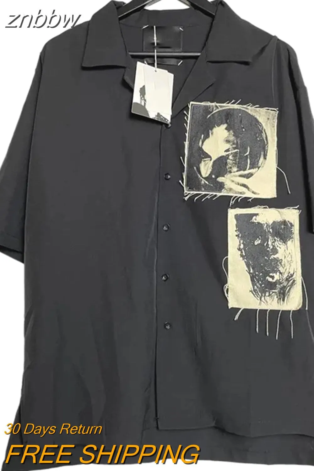 znbbw 2023 Summer Y2k Short Sleeve Shirt Women Patch Designs Button Up Loose Blouse Tunic Gothic Streetwear Female Clothing Top - Image 2