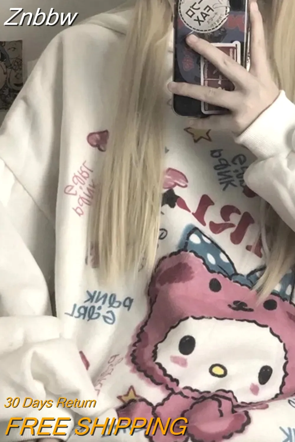 Znbbw Anime Winter Women Cute Cartoon Long Sleeve Casual Hoodie Oversized Harajuku Tops Fashion Pullover Hoodie Sweatshirt - Image 2