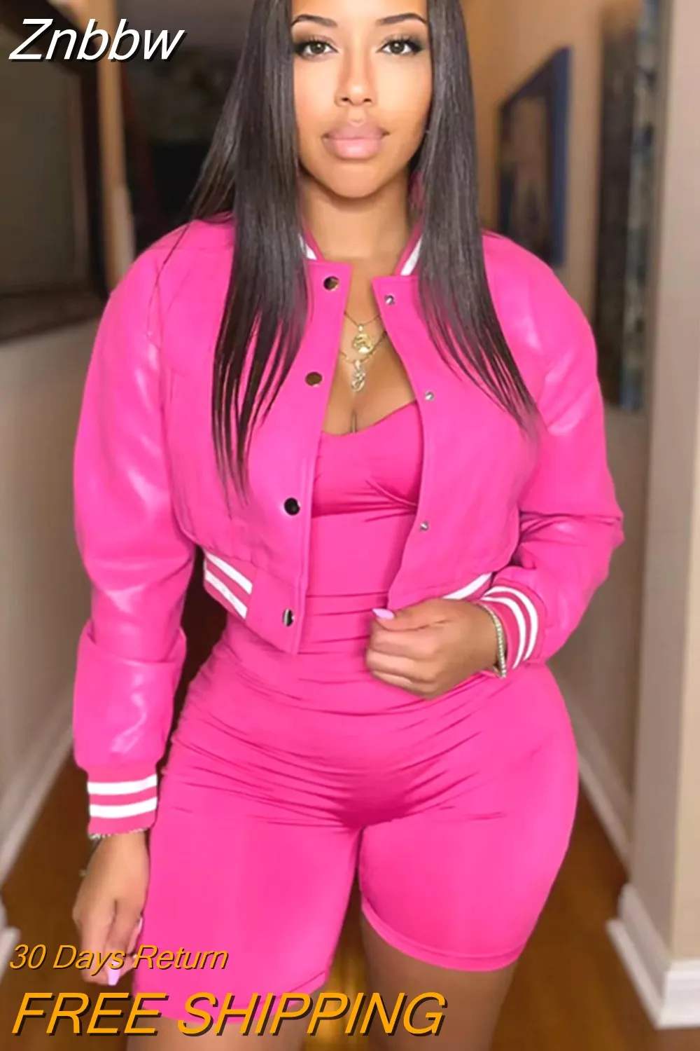 Znbbw Women Letter B Single Breasted PU Faux Leather Short Coat Lady Full Sleeve Jackets Female O-Neck Button Down Slim Fit Streetwear - Image 12