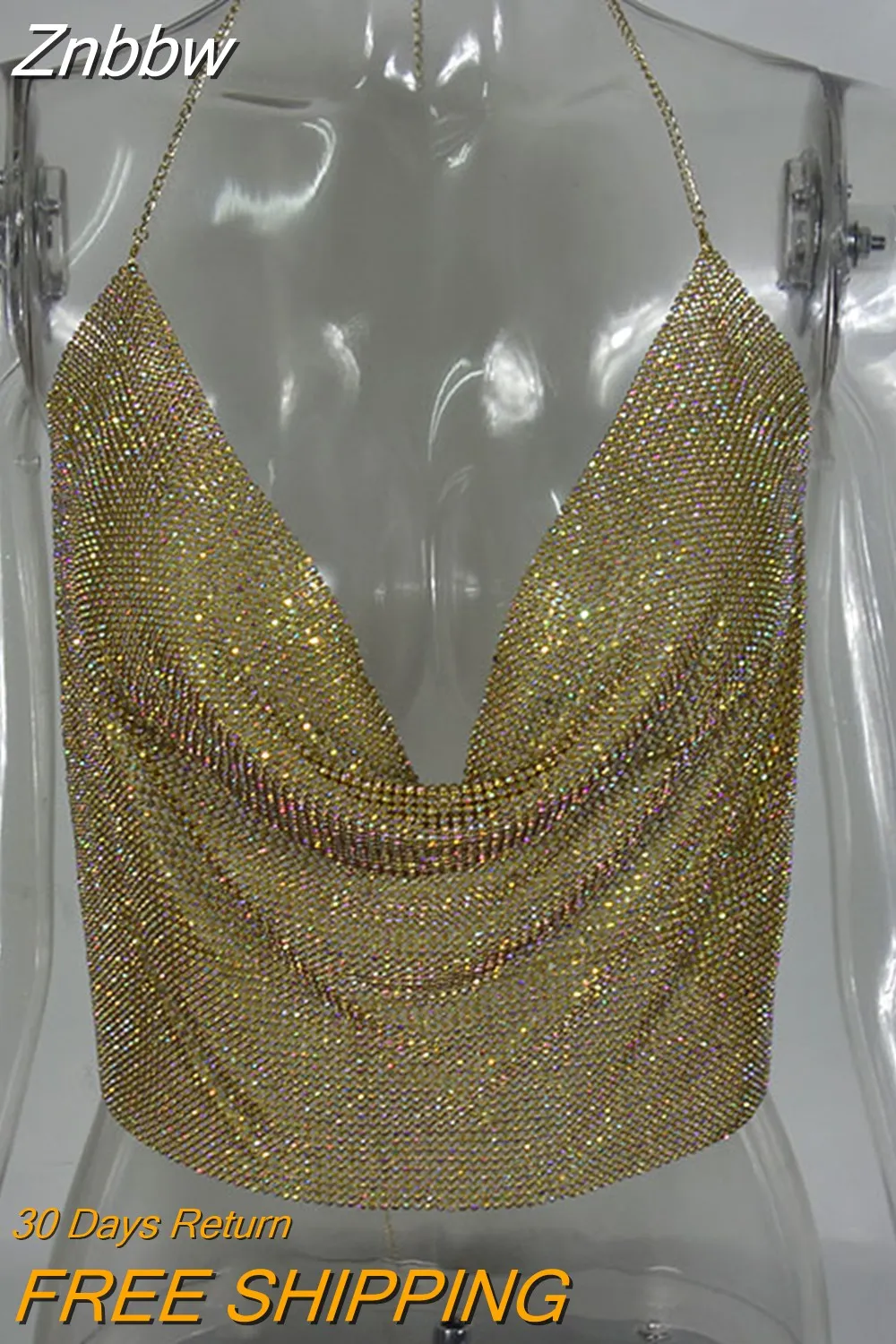 Znbbw 2023 Handmade Crystal Tank Top Sexy Backless Summer Beach Women Crop Top Halter Camis Metal Bralette Ladies Croped Tops - Image 11