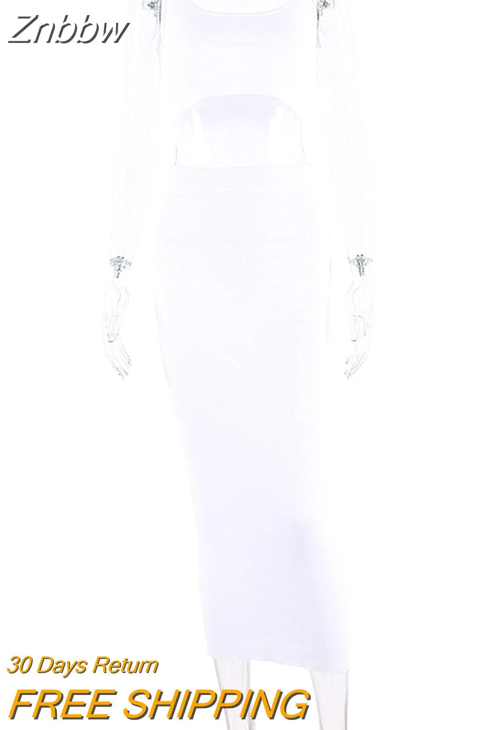 Znbbw women summer clothes soild color casual crop tank tops long pencil skirt fitness skinny outfit suit two piece 2pc sets - Image 10