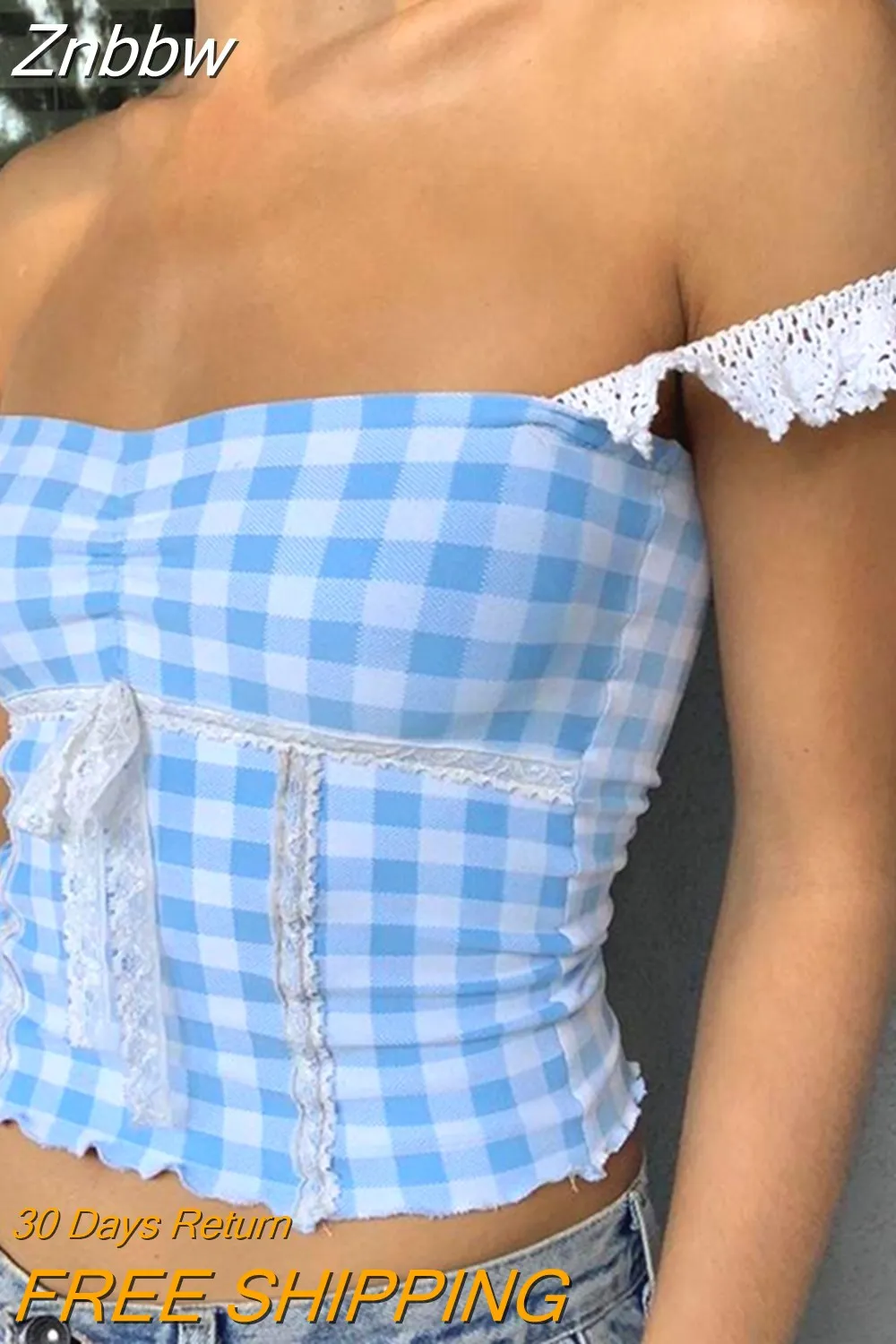 Znbbw Women Y2K Crop Top Cute Bow Lace Strap Camis Aesthetic Fairycore Vest Chic Retro Plaid Backless Milkmaid Tops 2000s Vintage 0410 - Image 7