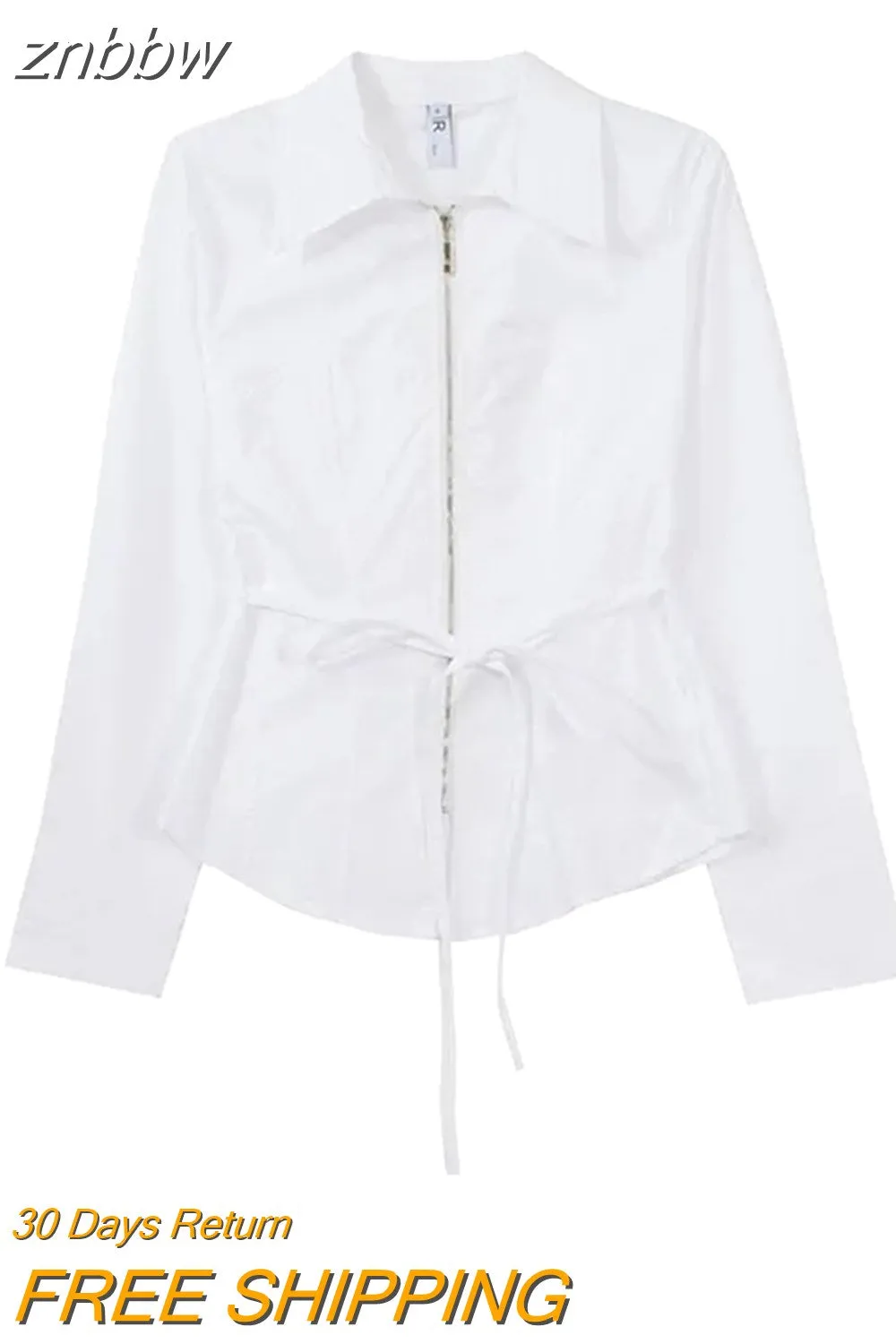 znbbw 2023 Spring Korea Style Long Sleeve Women White Shirt Y2K Slim Zipper Bandage Woman Blouse Streetwear Female Clothing Top - Image 2