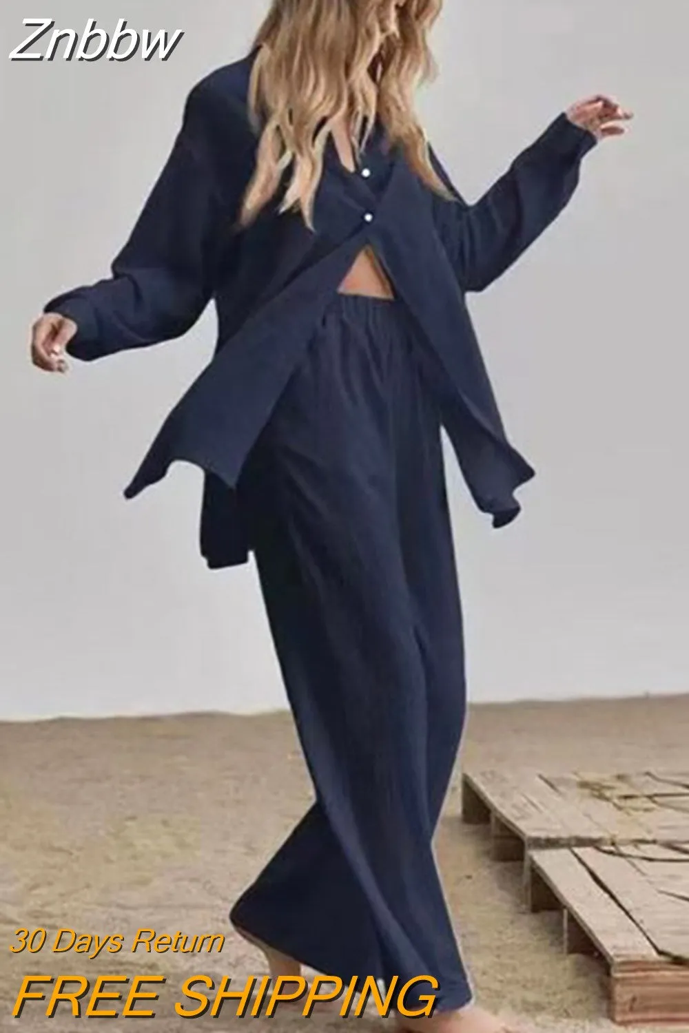 Znbbw Women 2 Pieces Set Long Sleeve Lapel Shirts And Elastic High Wasit Pants Summer Autumn Loose Elegant Women Sets Suit Outifits - Image 11