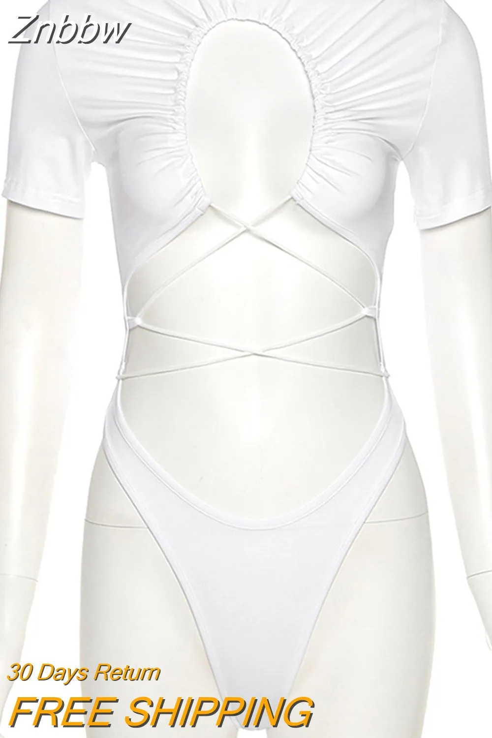 Znbbw Women Sexy Bodycon Bodysuit Bandage White Black Body Suit Slim Summer Romper Fashion Ladies Short Jumpsuit Streetwear - Image 4