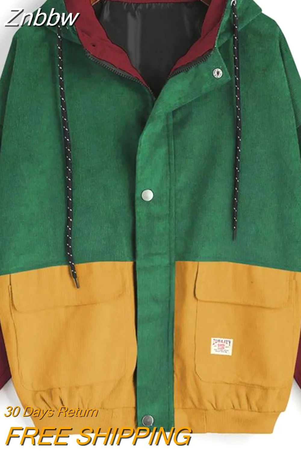 Znbbw Autumn Women Coats Corduroy Patchwork Oversize Zipper Jackets Windbreaker Coats And Jackets Women Baseball-Uniform Clothes - Image 6