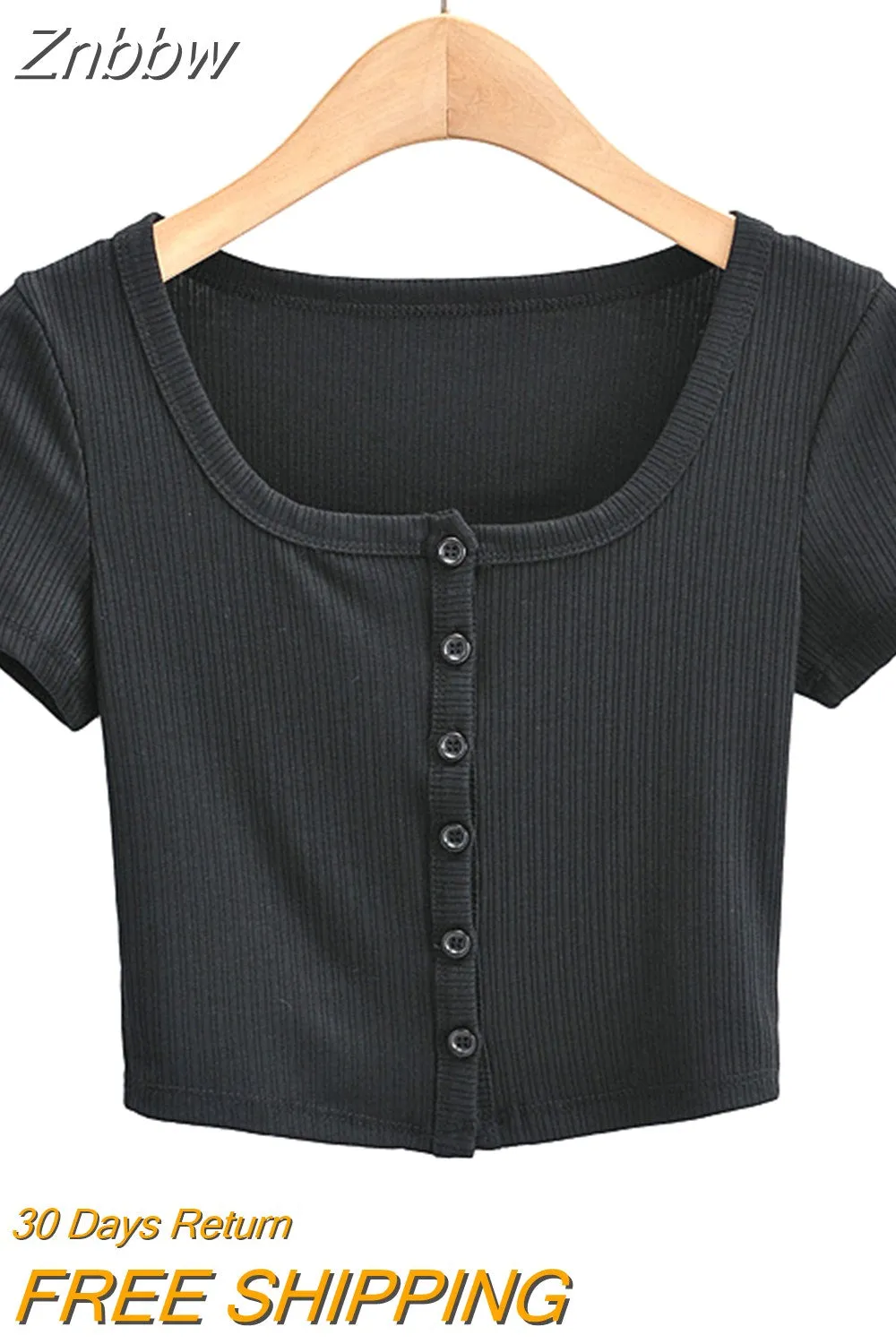 Znbbw Women Rib Button Through Short Sleeve Top - Image 2