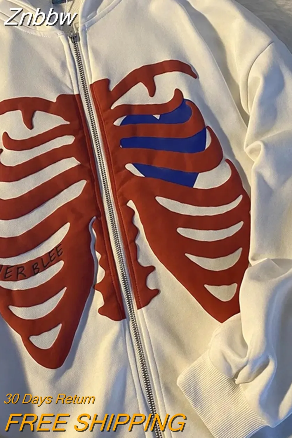 Znbbw Women Zip-up Y2K Harajuku Oversized Skeleton Hoodie Goth Hoodie Female Women Grunge Hooded With Zipper Hood Skull Sweatshirt - Image 10