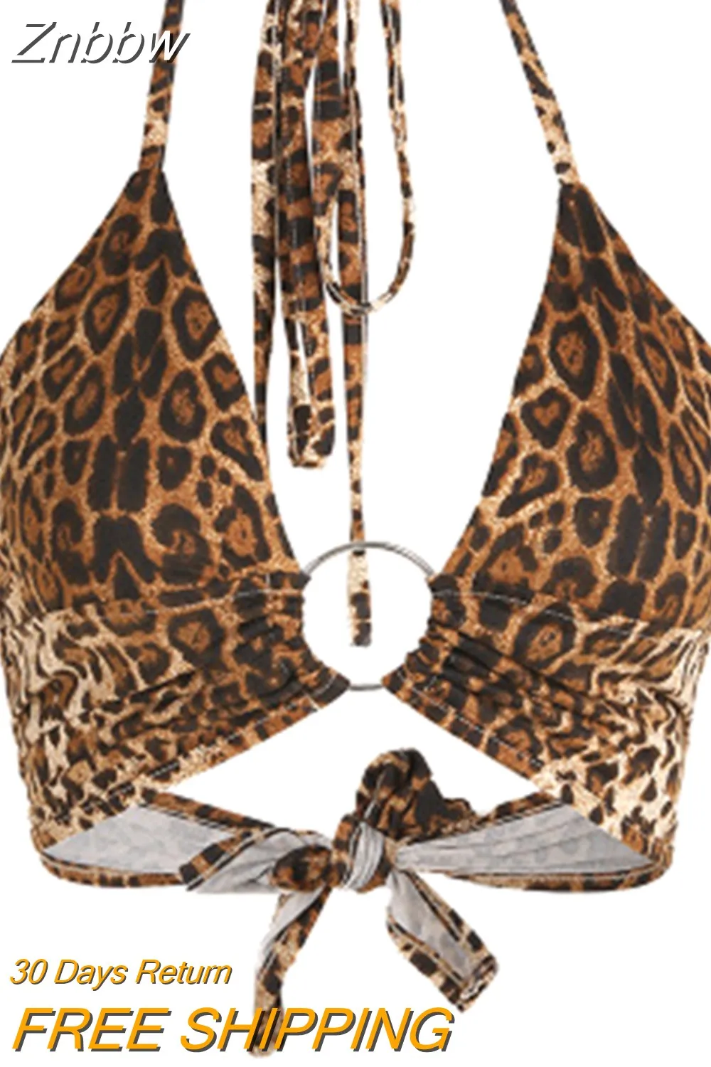 Znbbw Printed Sexy Halter Crop Top Women Camis Backless Bandage Lace Up Sequins Metal Ring Tank Top 2023 Party Club Bustier - Image 5