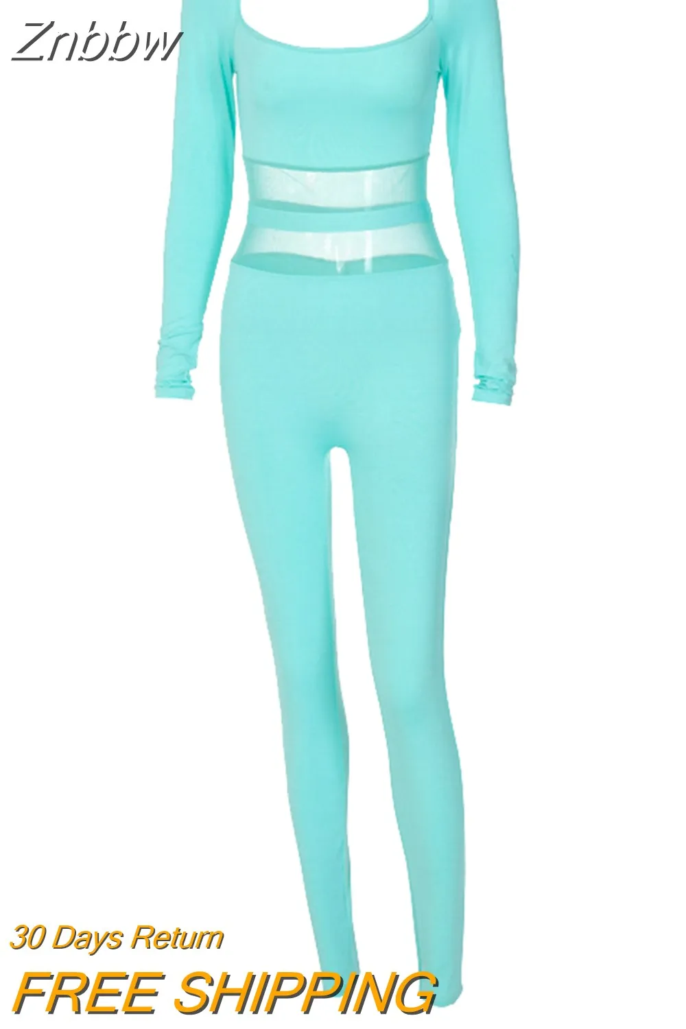 Znbbw Women Autumn Winter Long Sleeve Bodycon Mesh See Brown Through Jumpsuit Overalls 2023 Fall Clothes Wholesale Items - Image 5