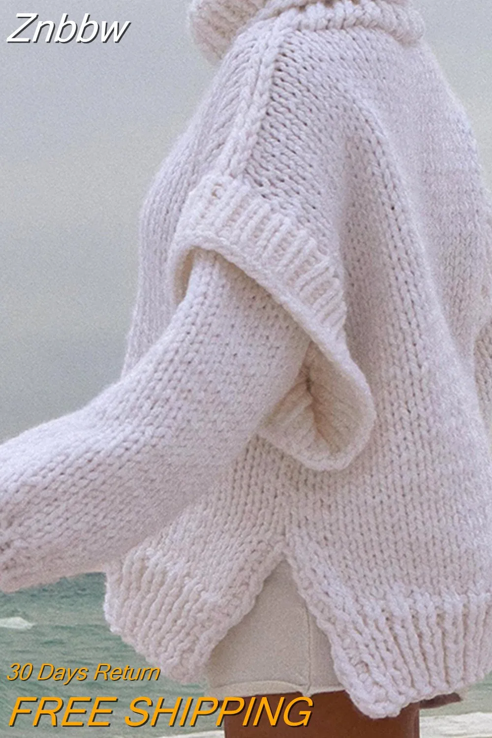 Znbbw Women Loose Turtleneck Sweater Tops Solid Elegant Long Sleeve Knitted Pullover 2023 Autumn Winter Oversized Warm Lady Knitwear - Image 5